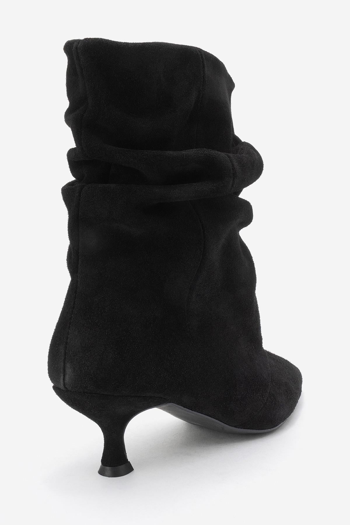 Balei - Black Suede Genuine Leather Short Heel Boot (Women)