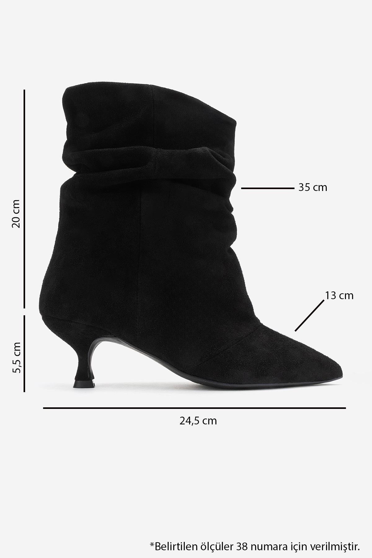 Balei - Black Suede Genuine Leather Short Heel Boot (Women)