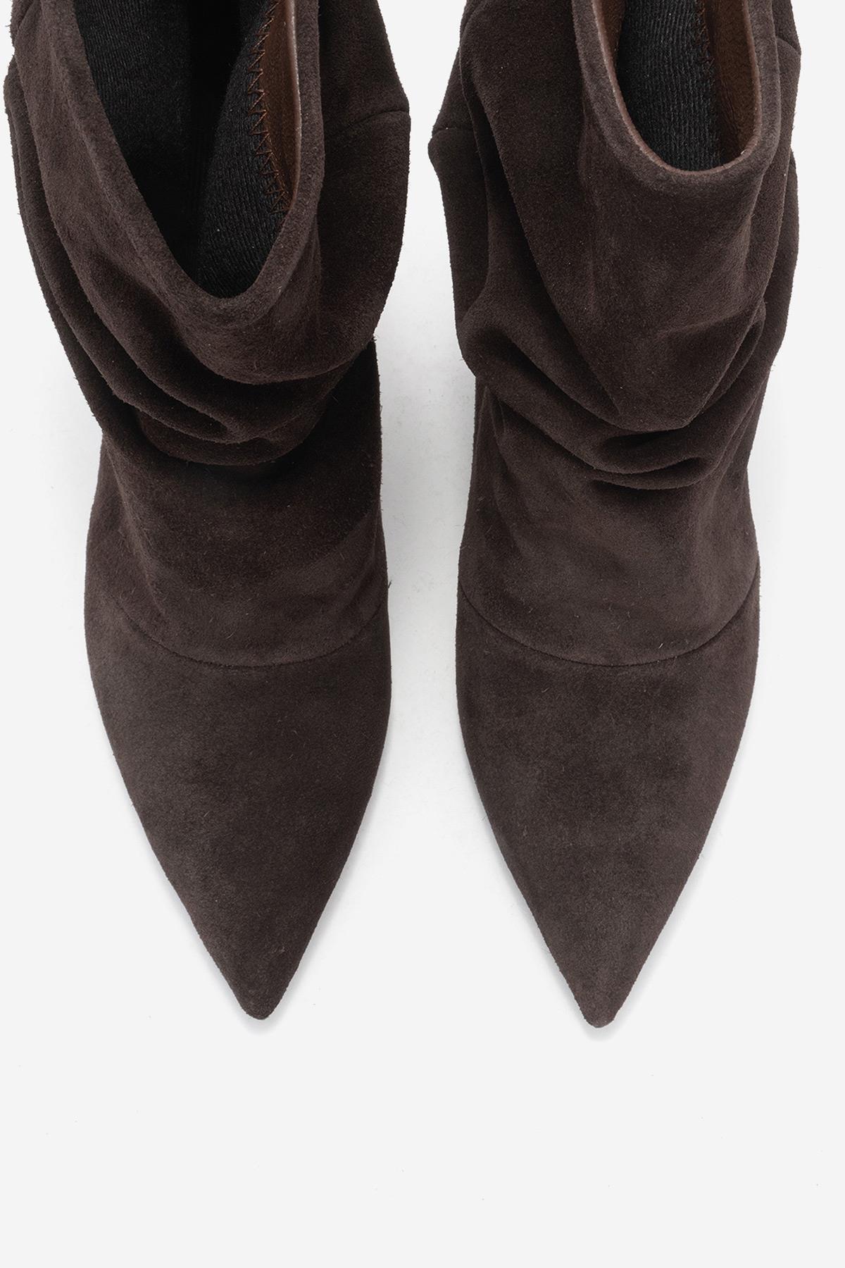 Balei - Brown Suede Genuine Leather Short Heel Boot (Women)