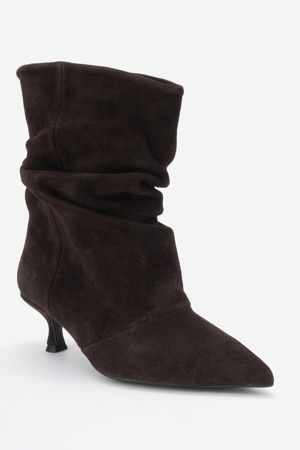 Balei - Brown Suede Genuine Leather Short Heel Boot (Women)