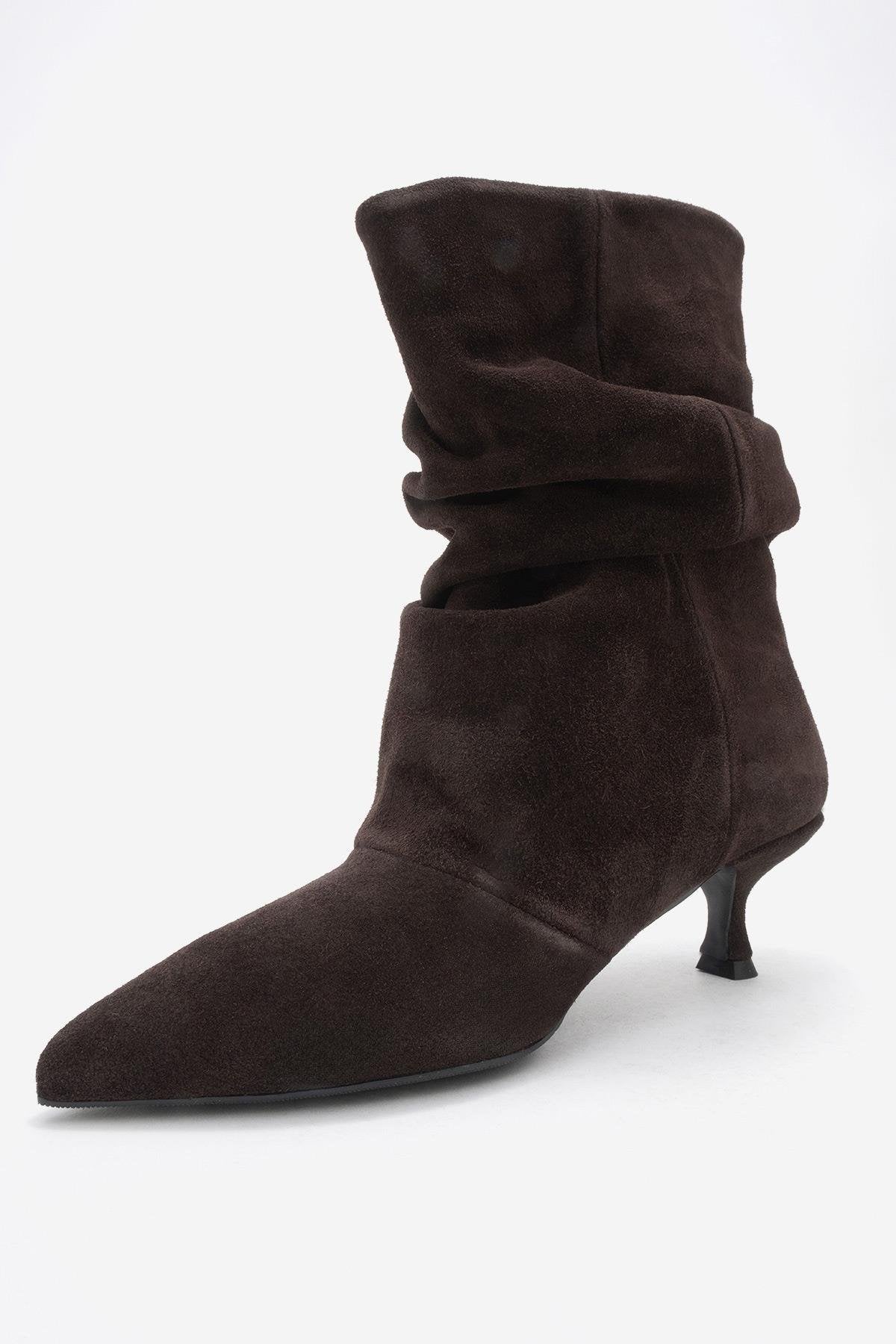 Balei - Brown Suede Genuine Leather Short Heel Boot (Women)