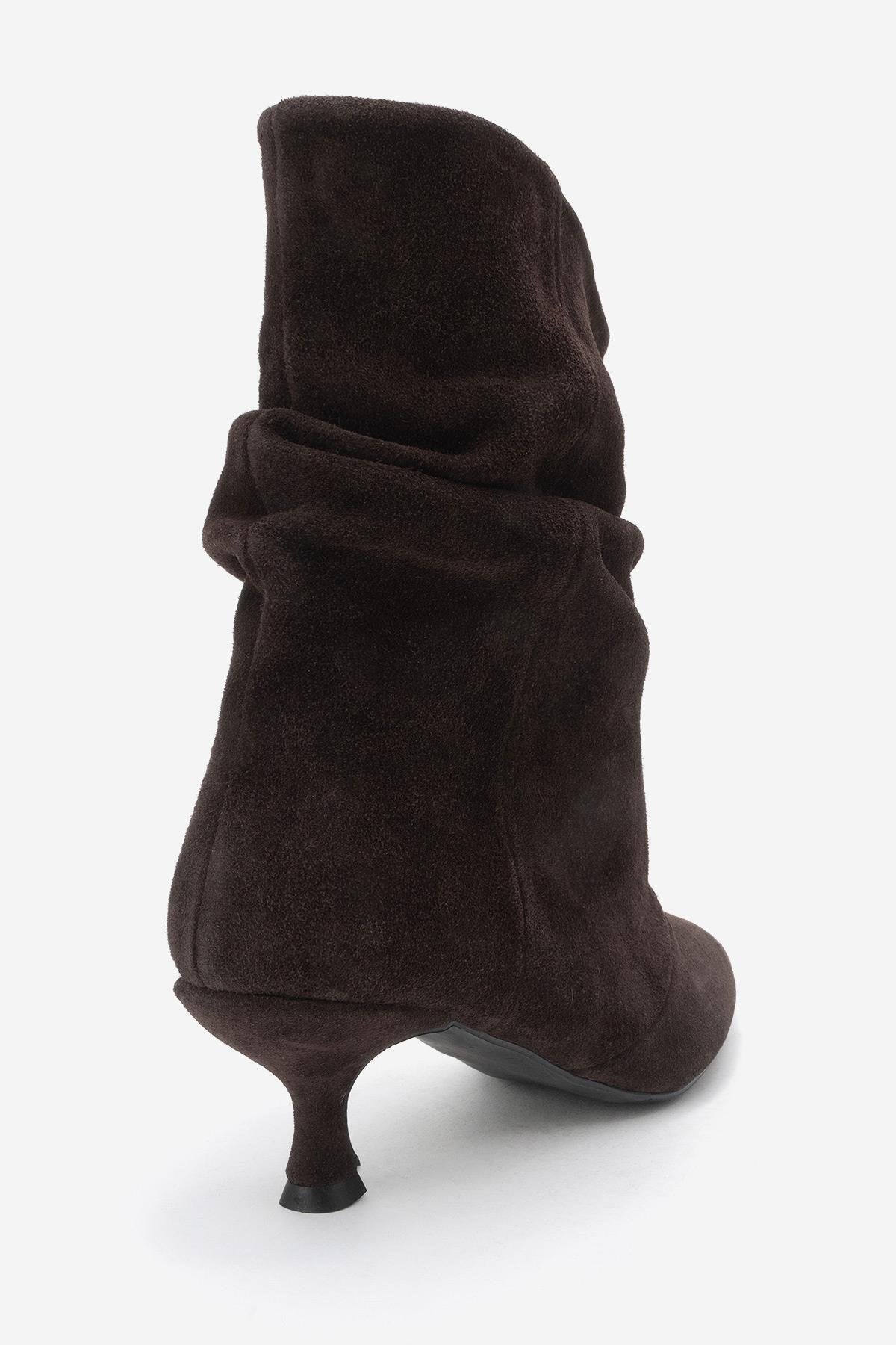 Balei - Brown Suede Genuine Leather Short Heel Boot (Women)