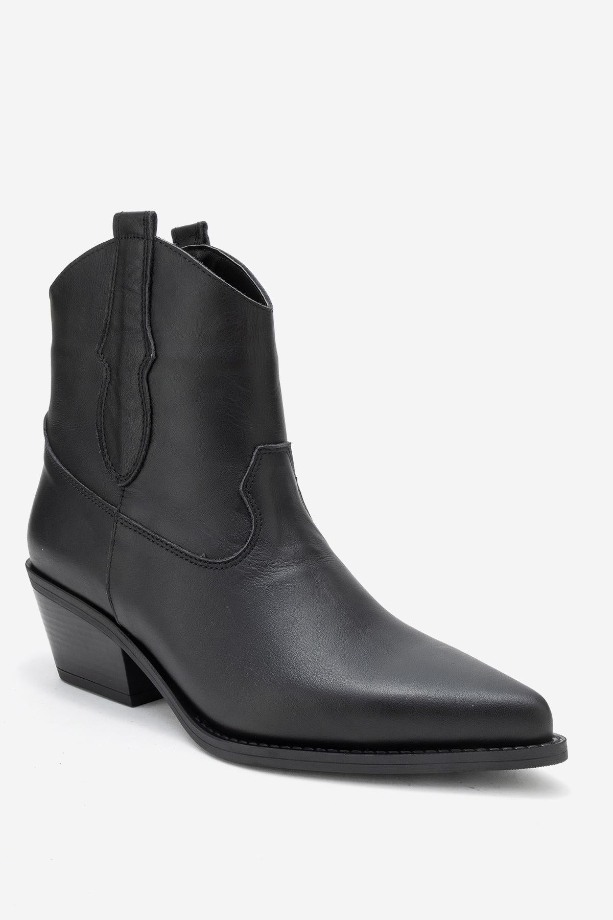 Elia - Black Genuine Leather Western Boot (Women)