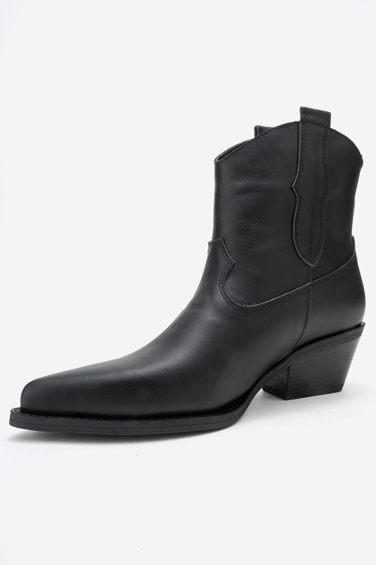 Elia - Black Genuine Leather Western Boot (Women)