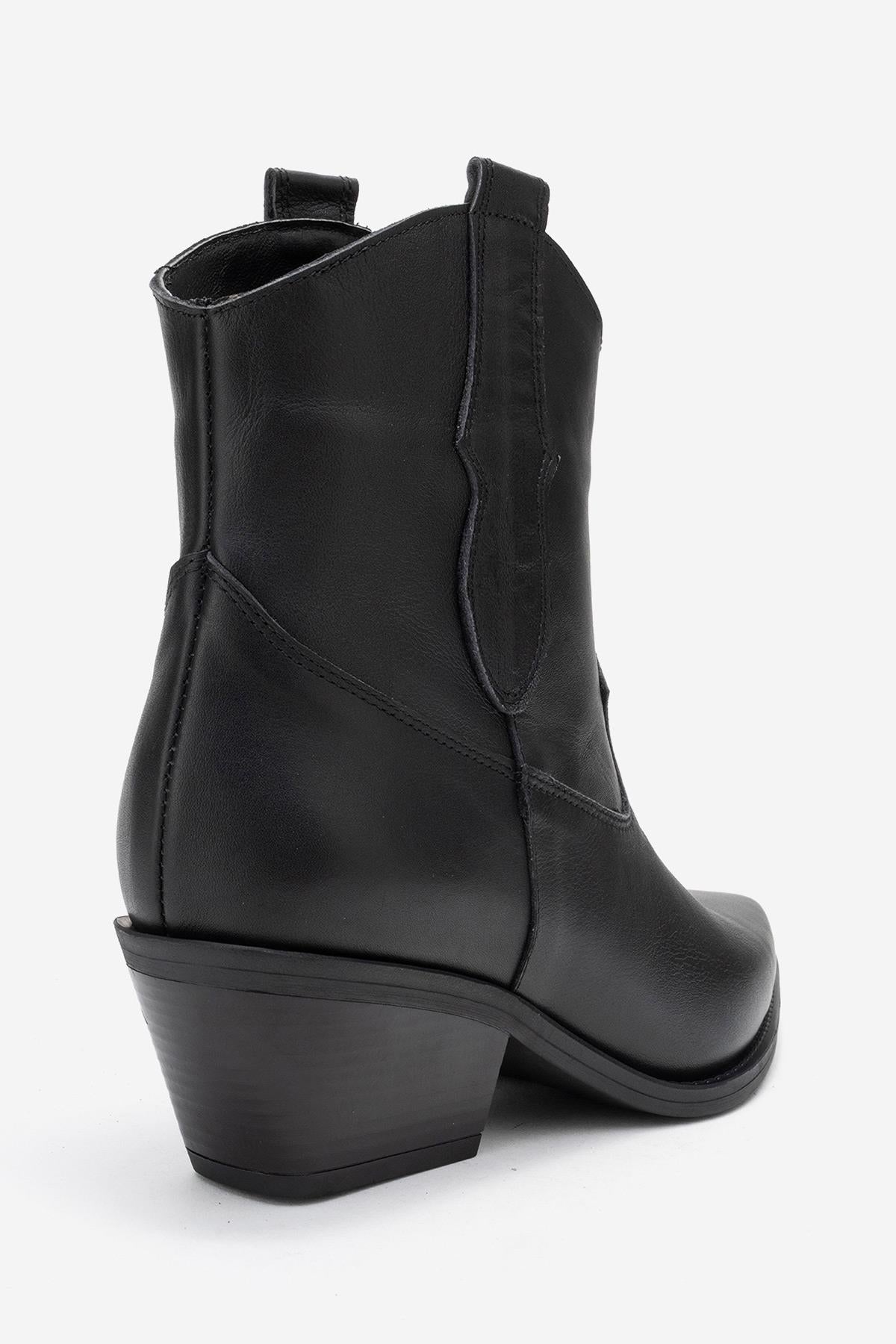 Elia - Black Genuine Leather Western Boot (Women)