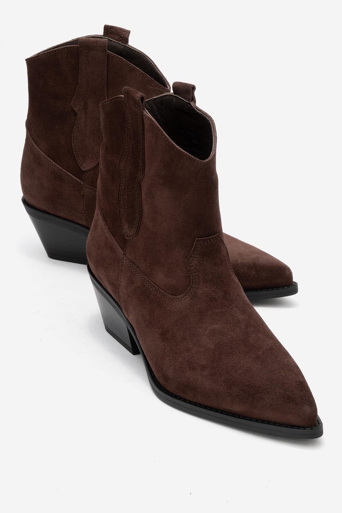 Elia - Brown Suede Genuine Leather Western Boot (Women)