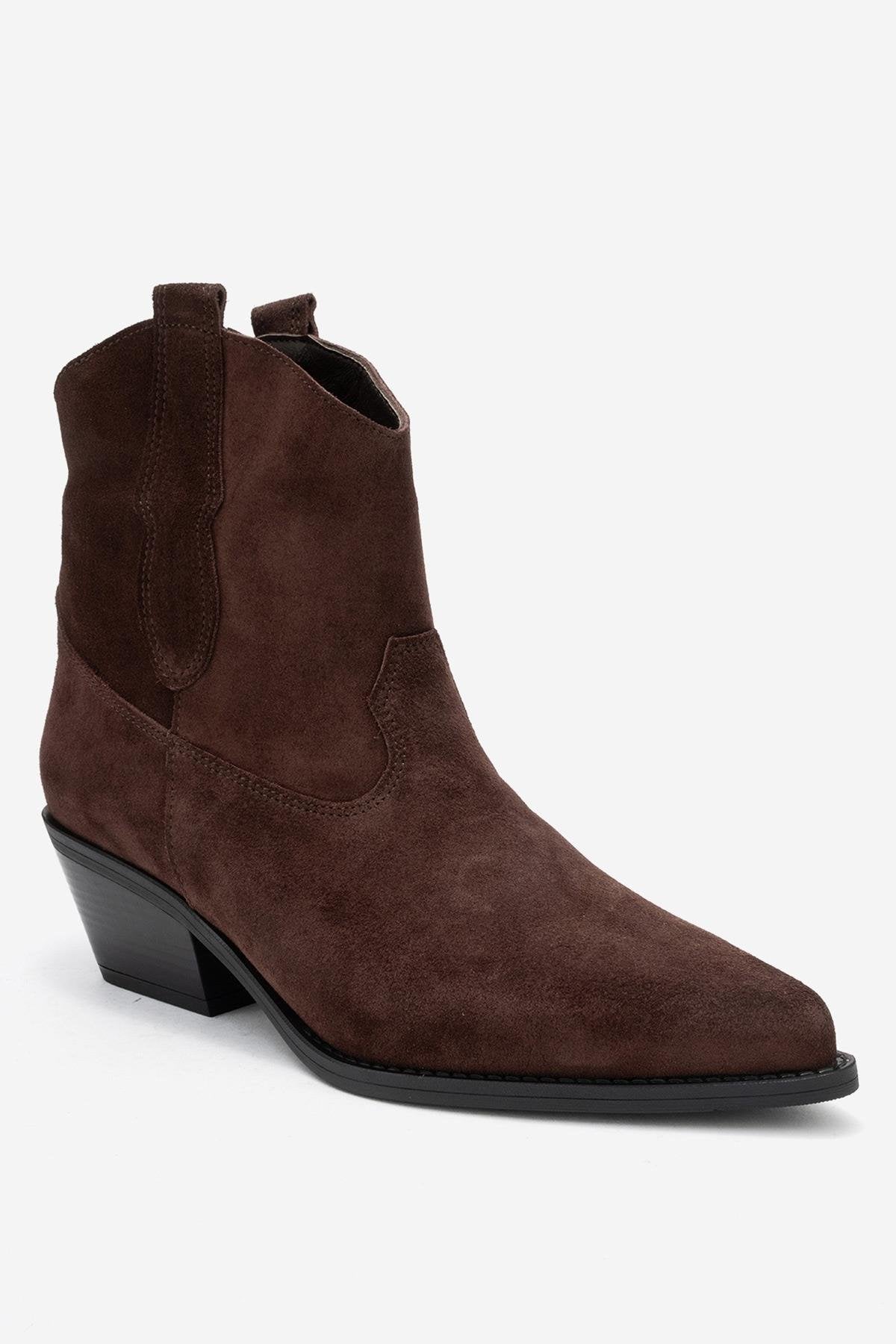 Elia - Brown Suede Genuine Leather Western Boot (Women)