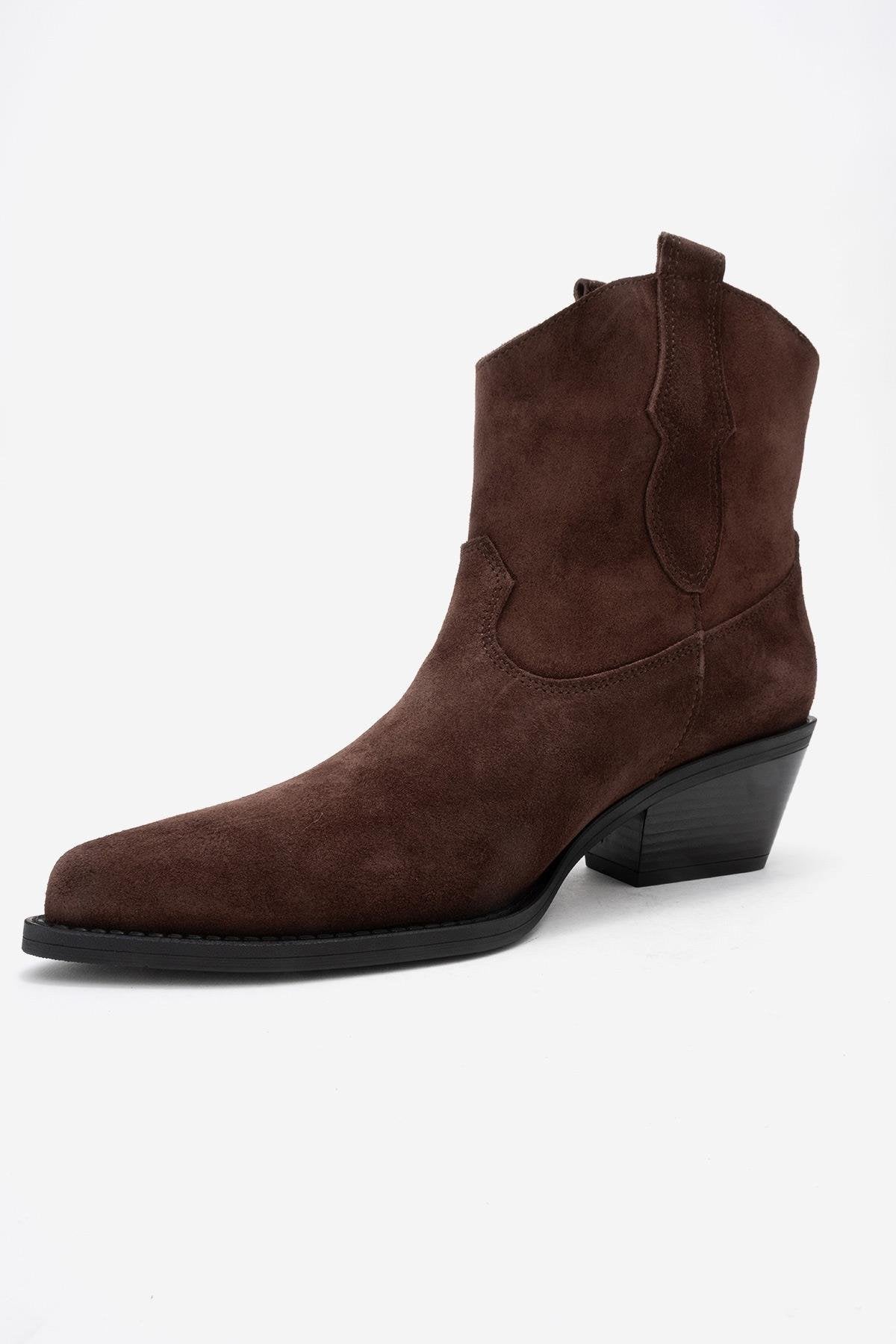 Elia - Brown Suede Genuine Leather Western Boot (Women)
