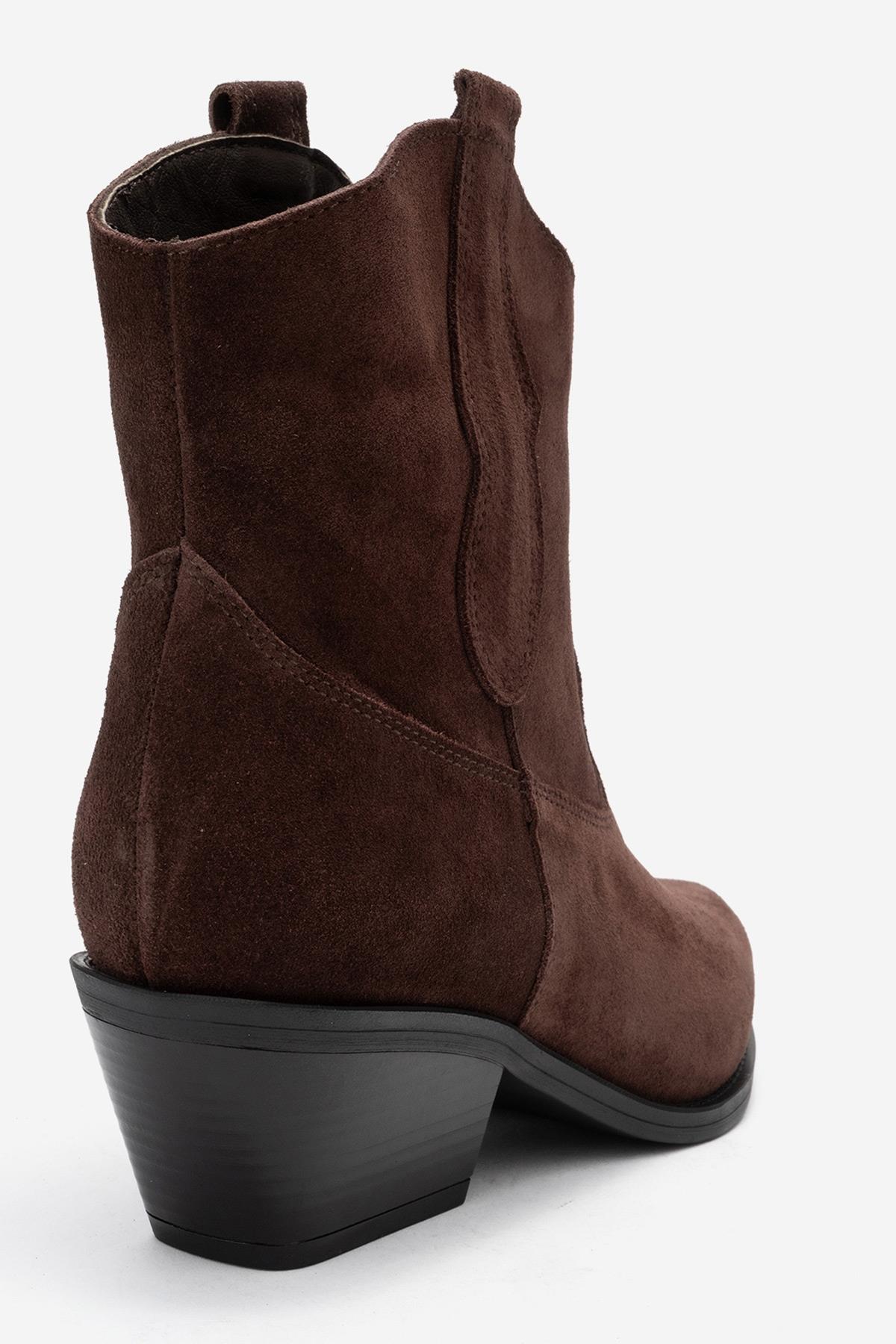 Elia - Brown Suede Genuine Leather Western Boot (Women)