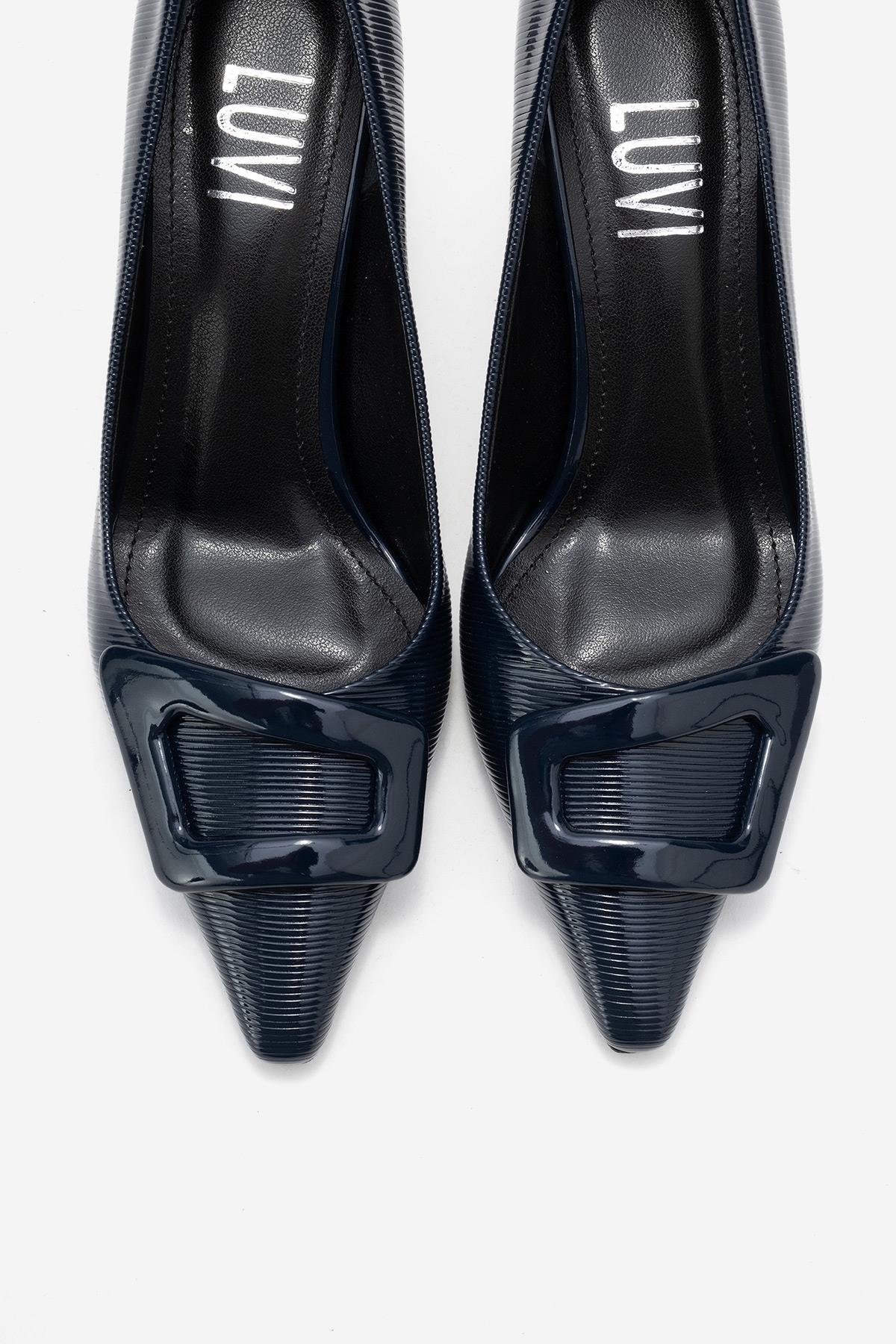 Astra - Navy Striped Buckle Pump (Women)