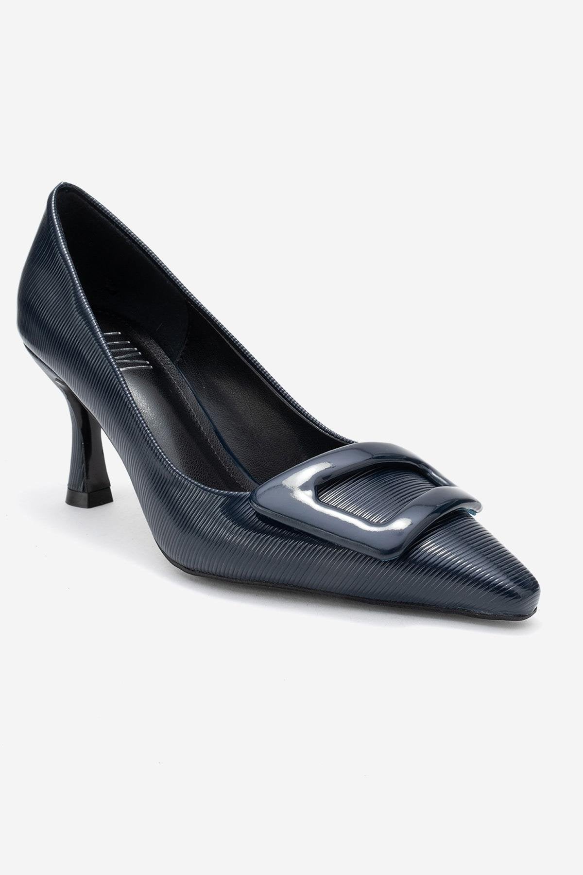 Astra - Navy Striped Buckle Pump (Women)