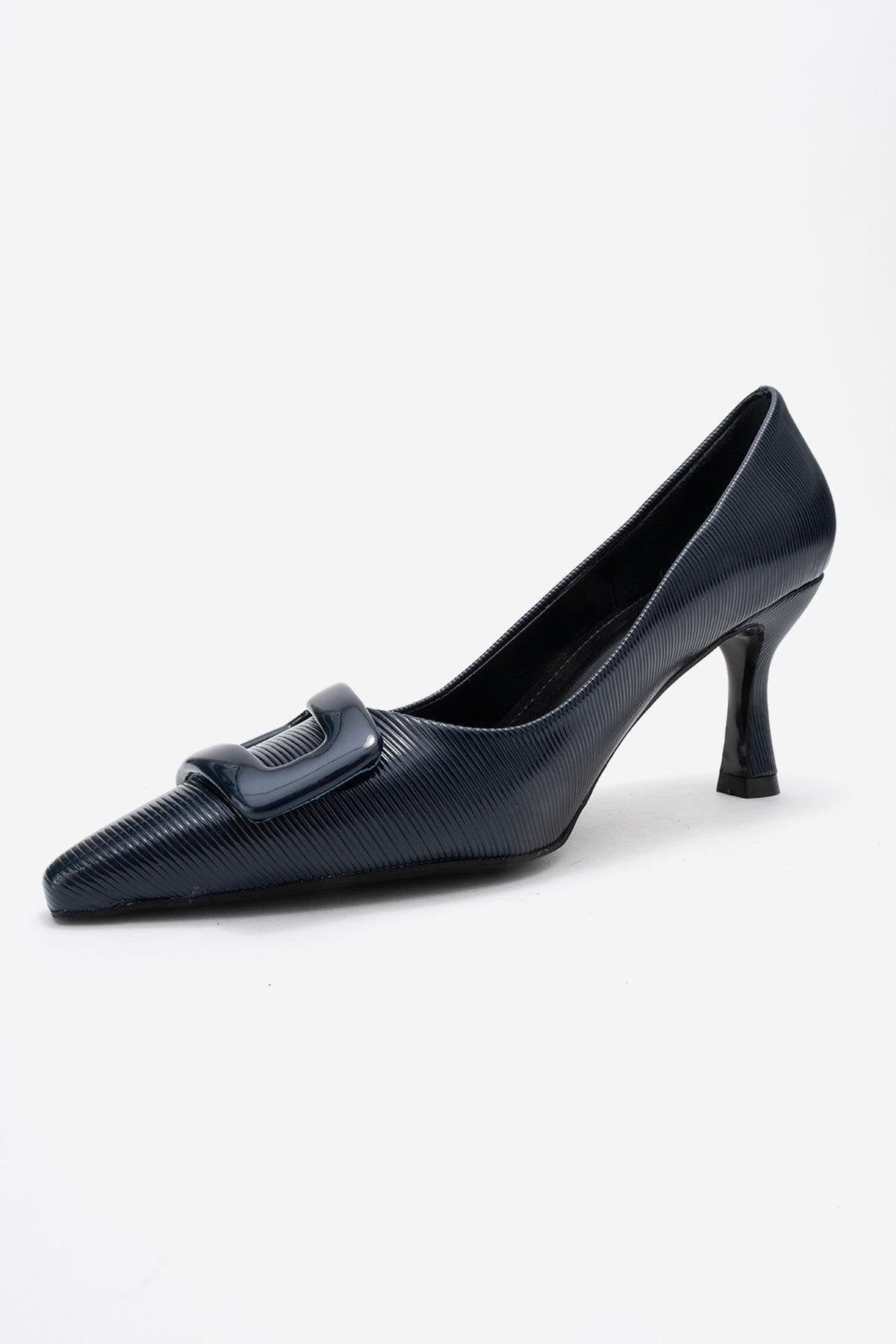 Astra - Navy Striped Buckle Pump (Women)