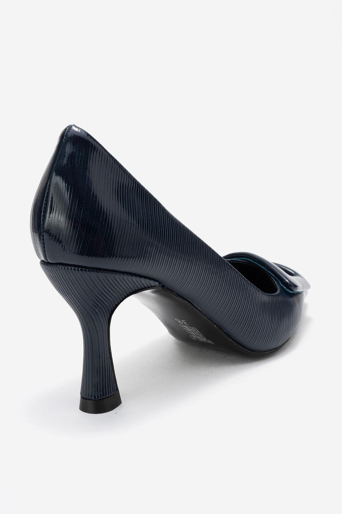 Astra - Navy Striped Buckle Pump (Women)