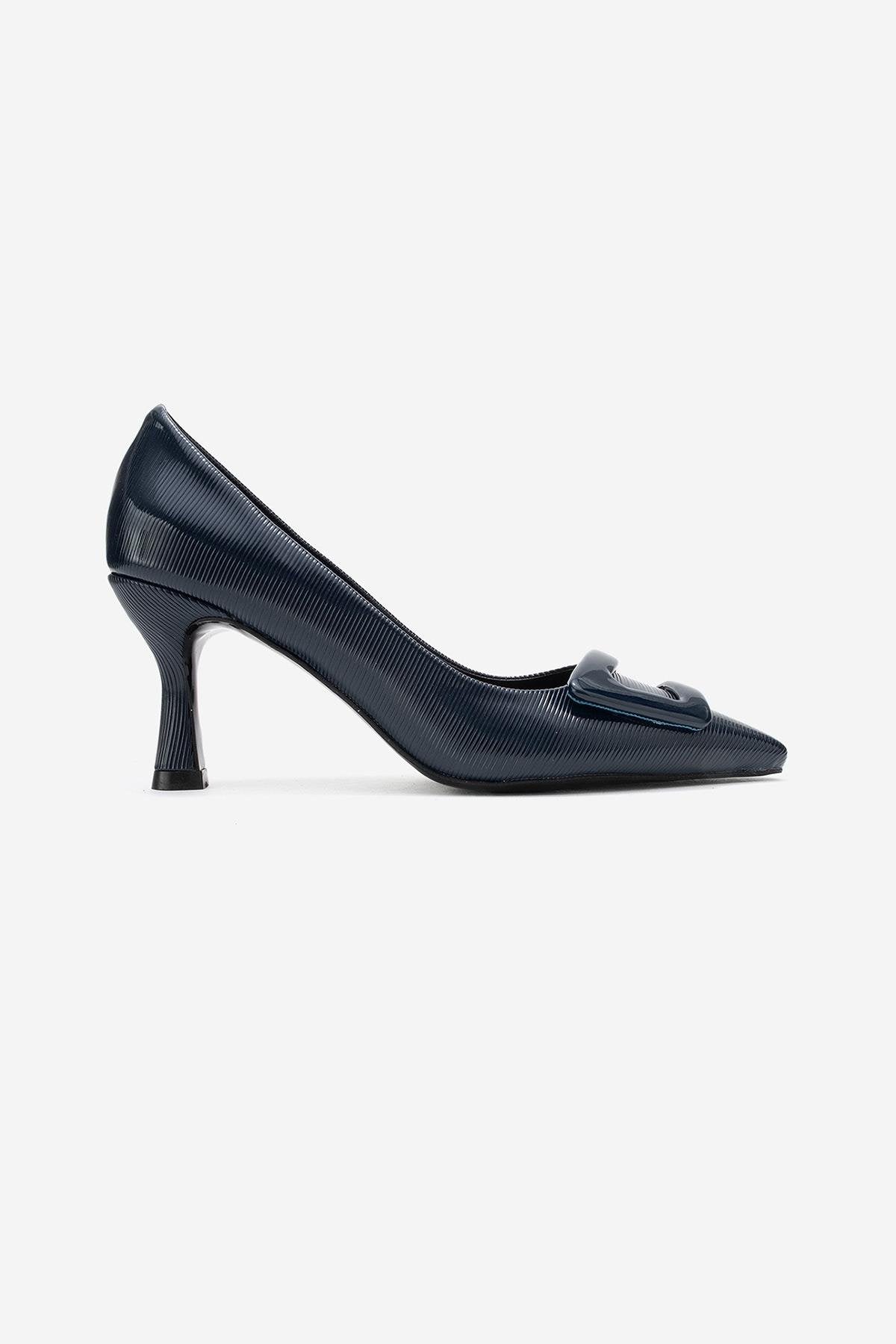 Astra - Navy Striped Buckle Pump (Women)