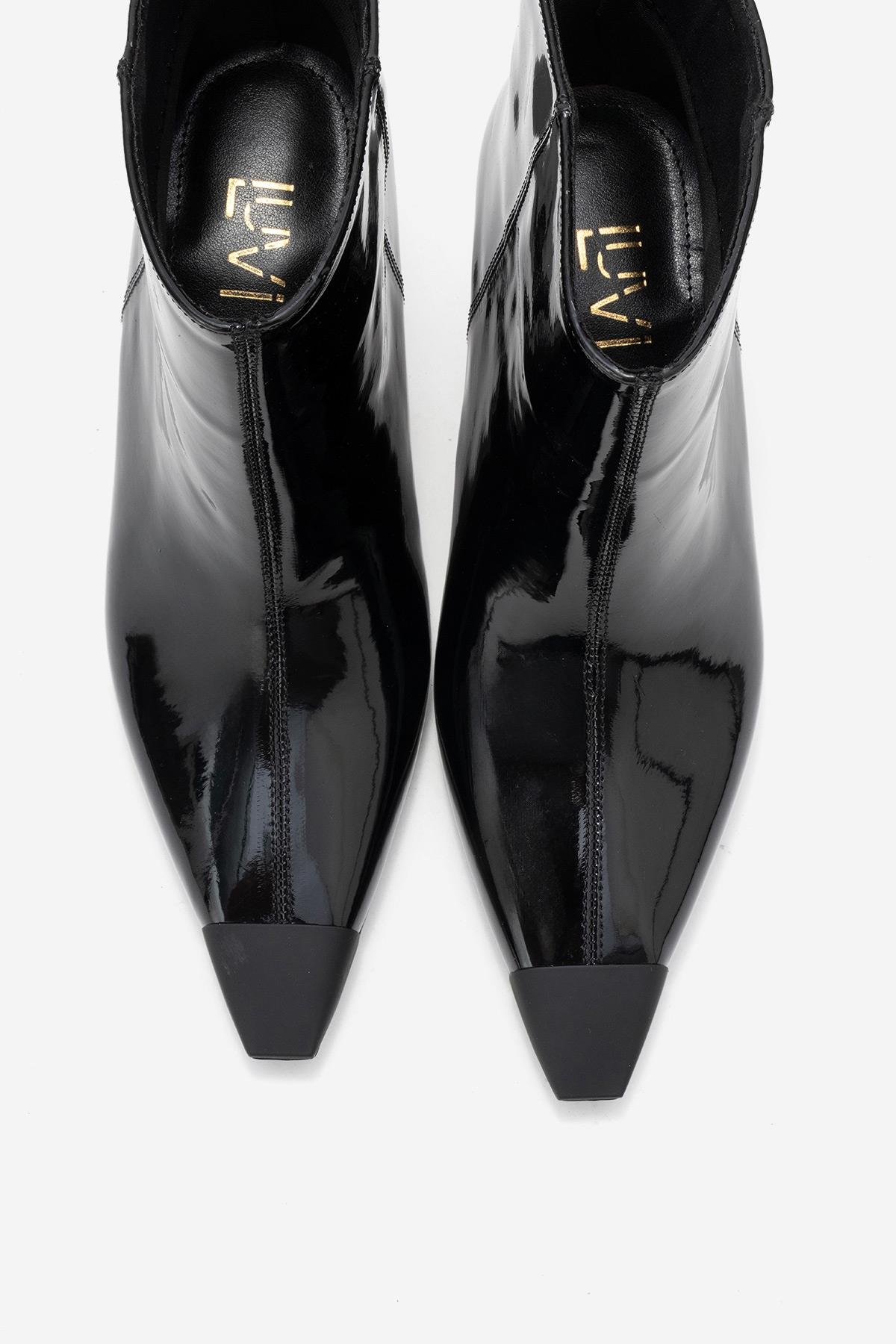 Rassel - Black Patent Pointed Toe Slim Heel Boot (Women)