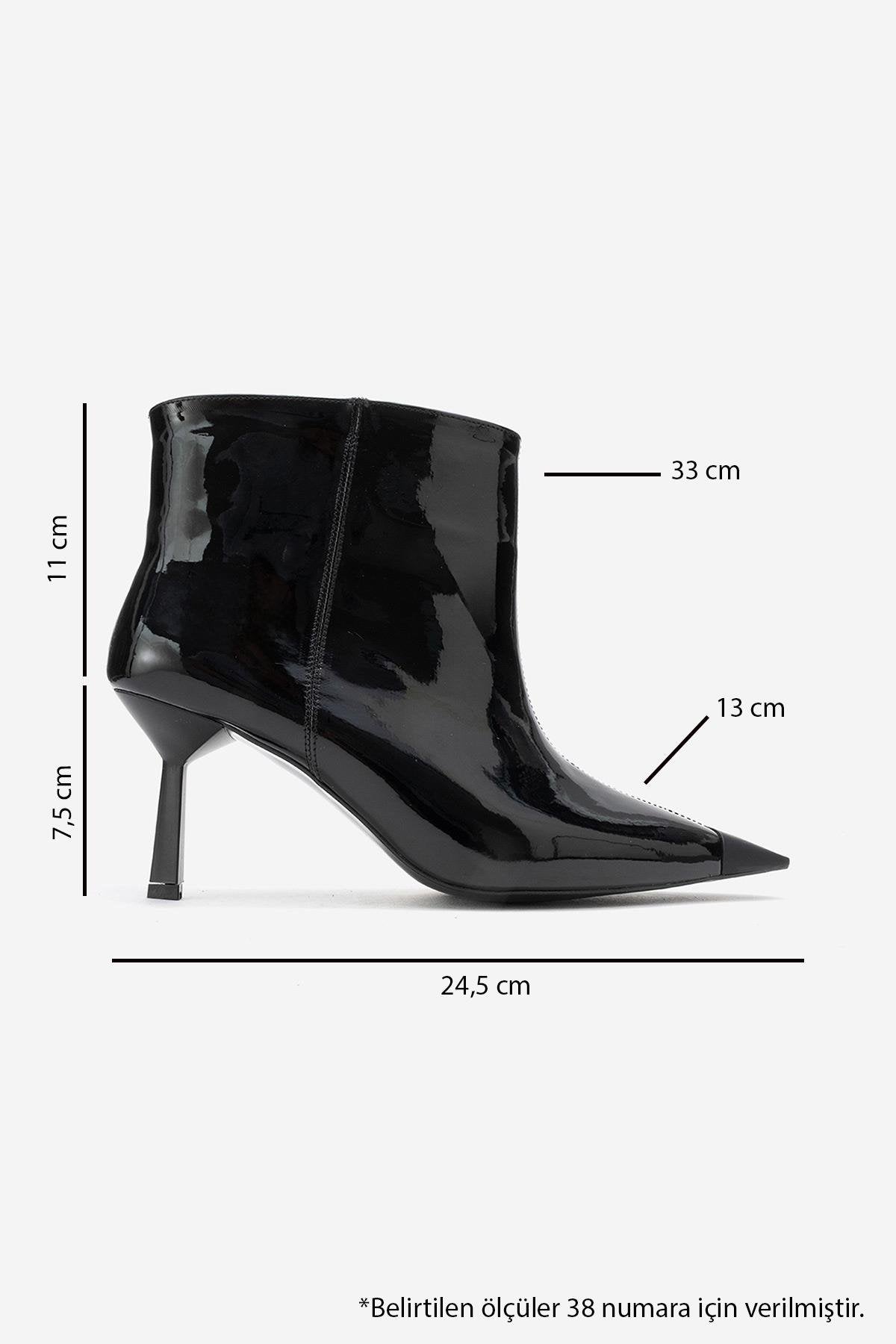 Rassel - Black Patent Pointed Toe Slim Heel Boot (Women)