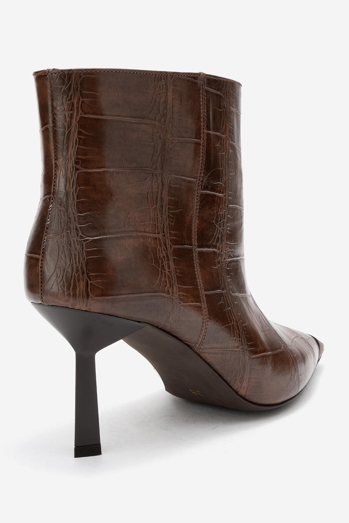 Rassel - Brown Croc-Print Pointed Toe Slim Heel Boot (Women)