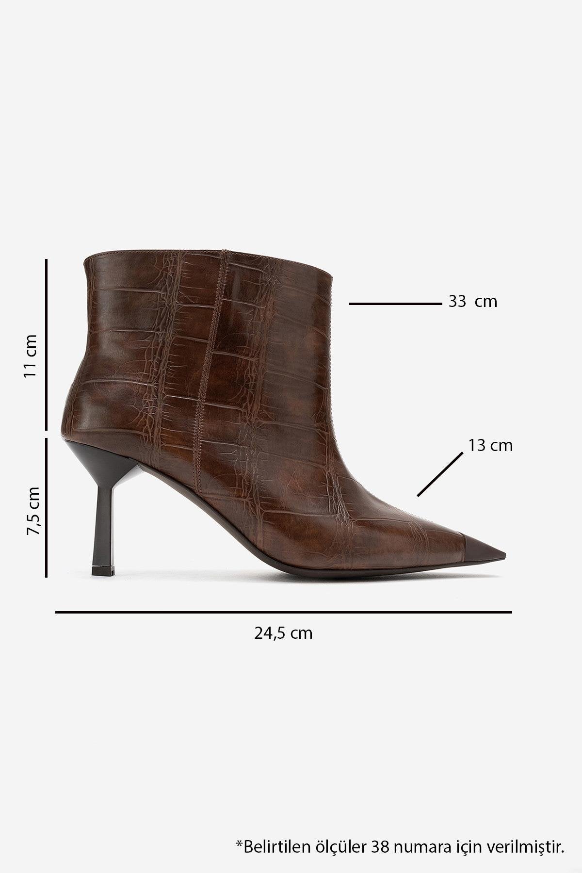 Rassel - Brown Croc-Print Pointed Toe Slim Heel Boot (Women)