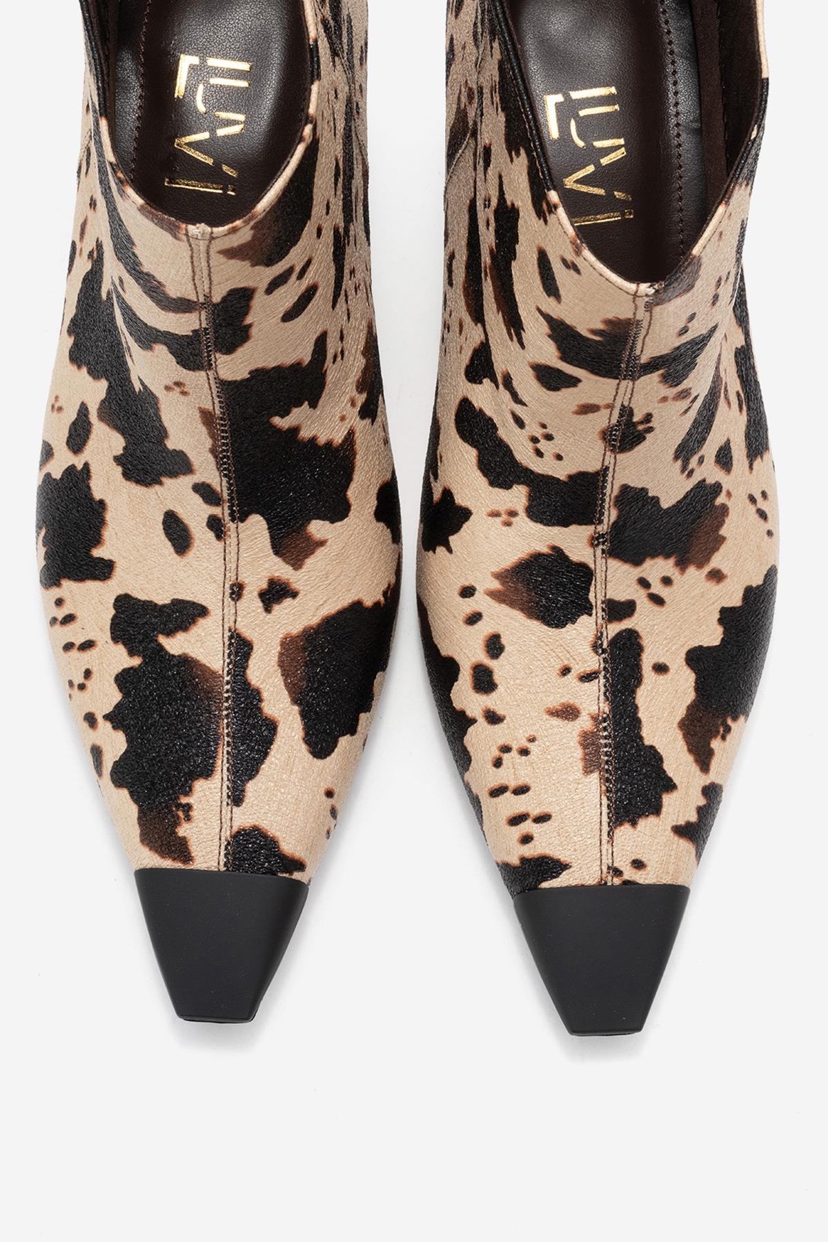 Rassel - Beige Printed Pointed Toe Slim Heel Boot (Women)
