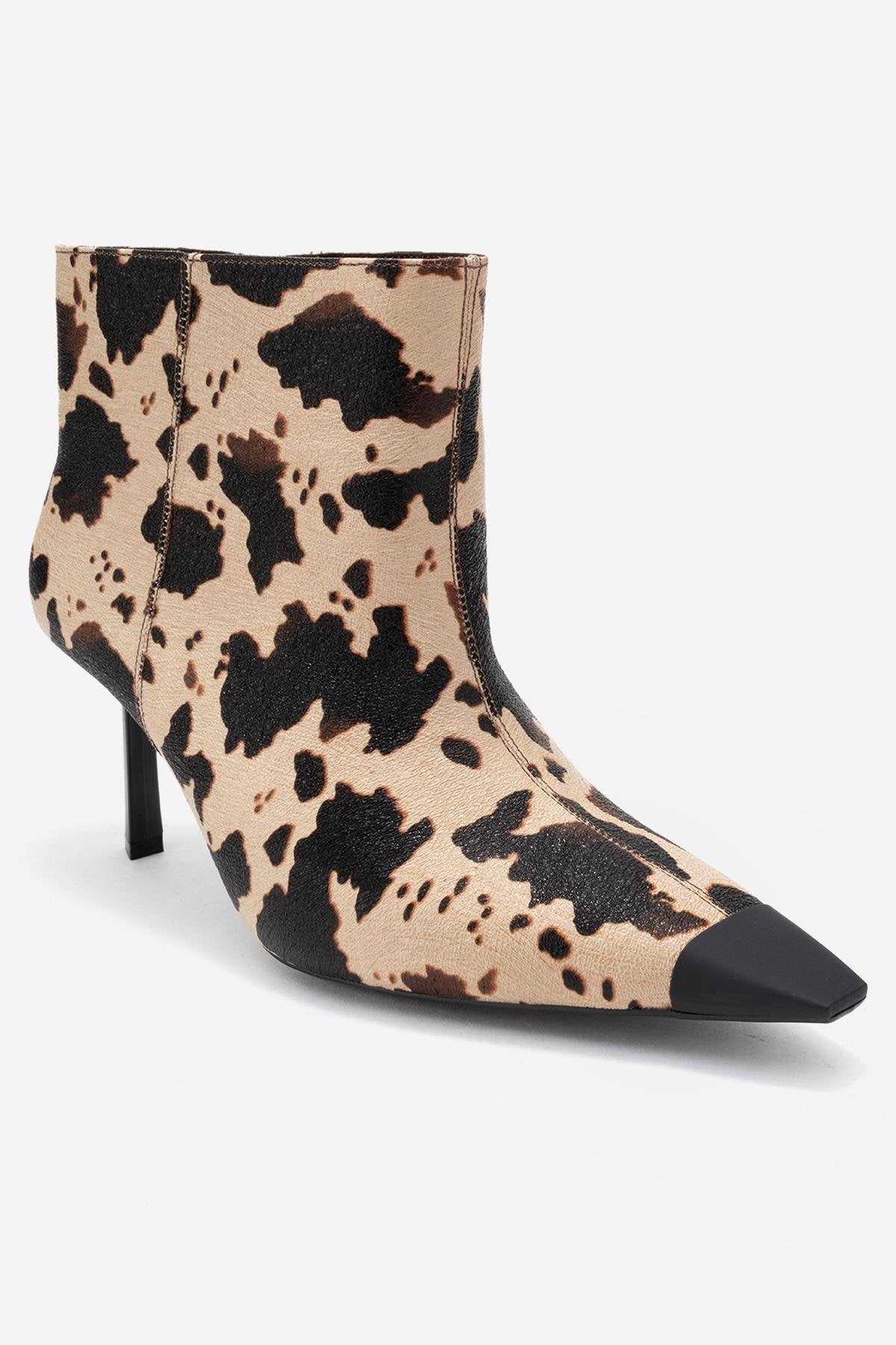 Rassel - Beige Printed Pointed Toe Slim Heel Boot (Women)