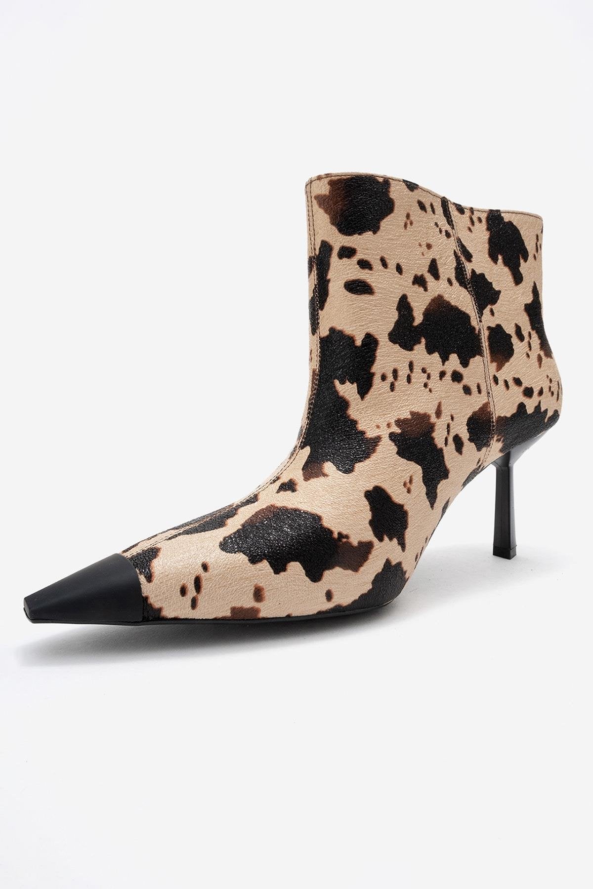 Rassel - Beige Printed Pointed Toe Slim Heel Boot (Women)