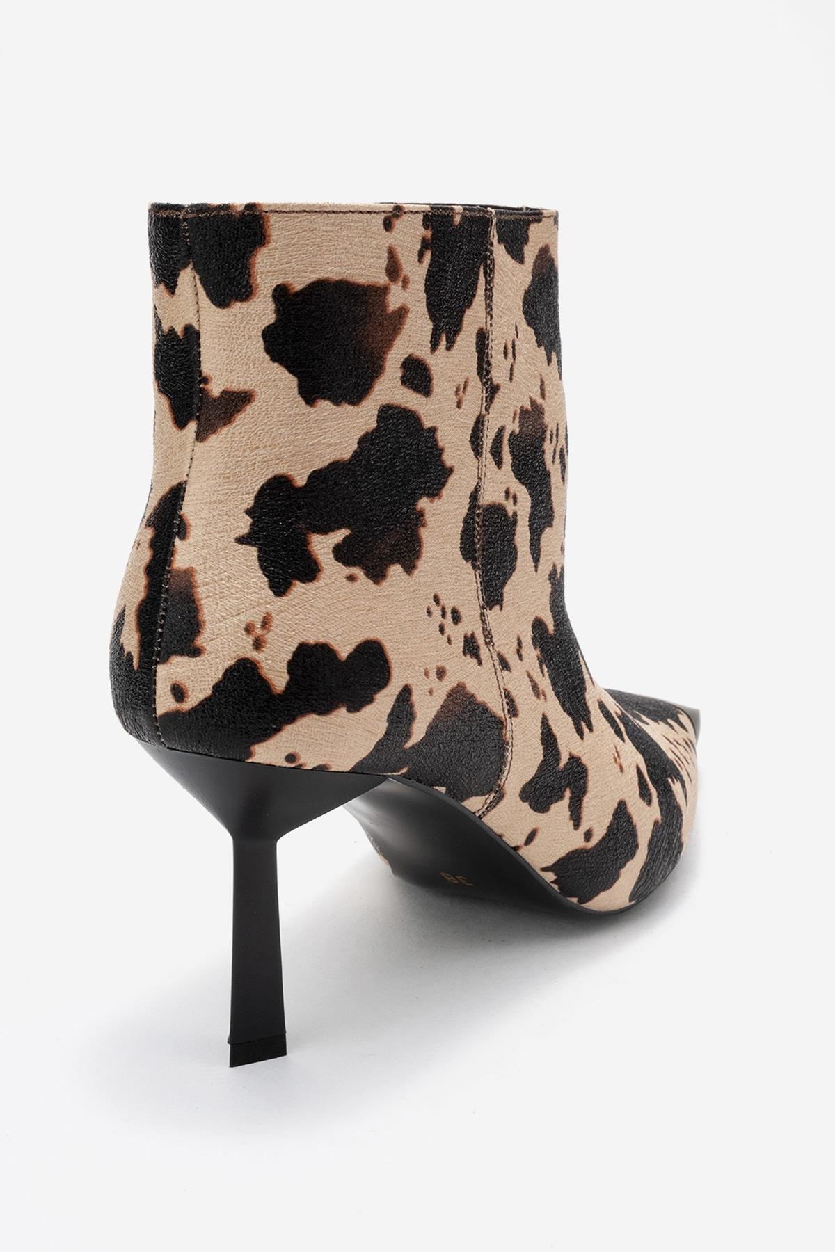 Rassel - Beige Printed Pointed Toe Slim Heel Boot (Women)