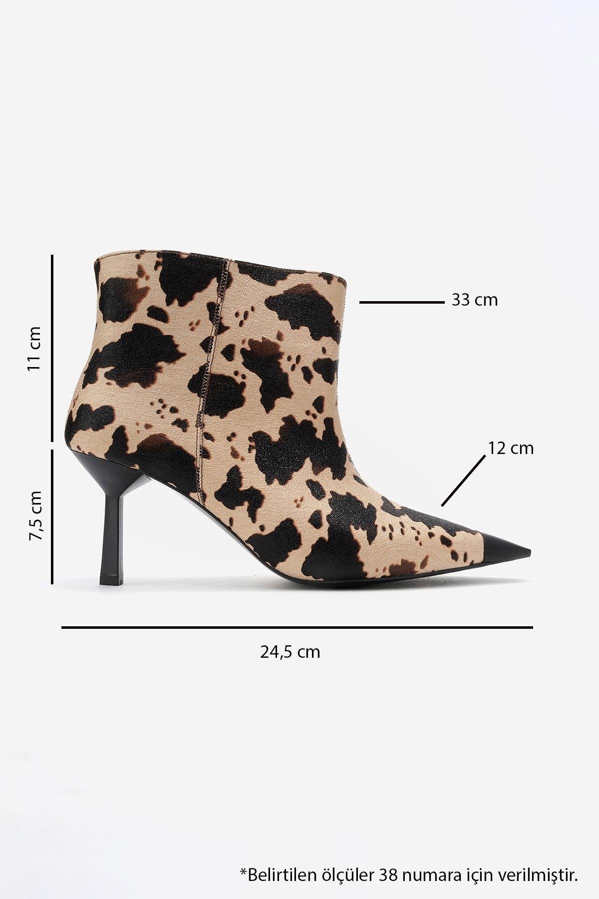 Rassel - Beige Printed Pointed Toe Slim Heel Boot (Women)
