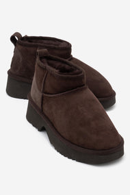 Ary - Brown Suede Fur-Lined Genuine Leather Platform Ankle Boot (Women)