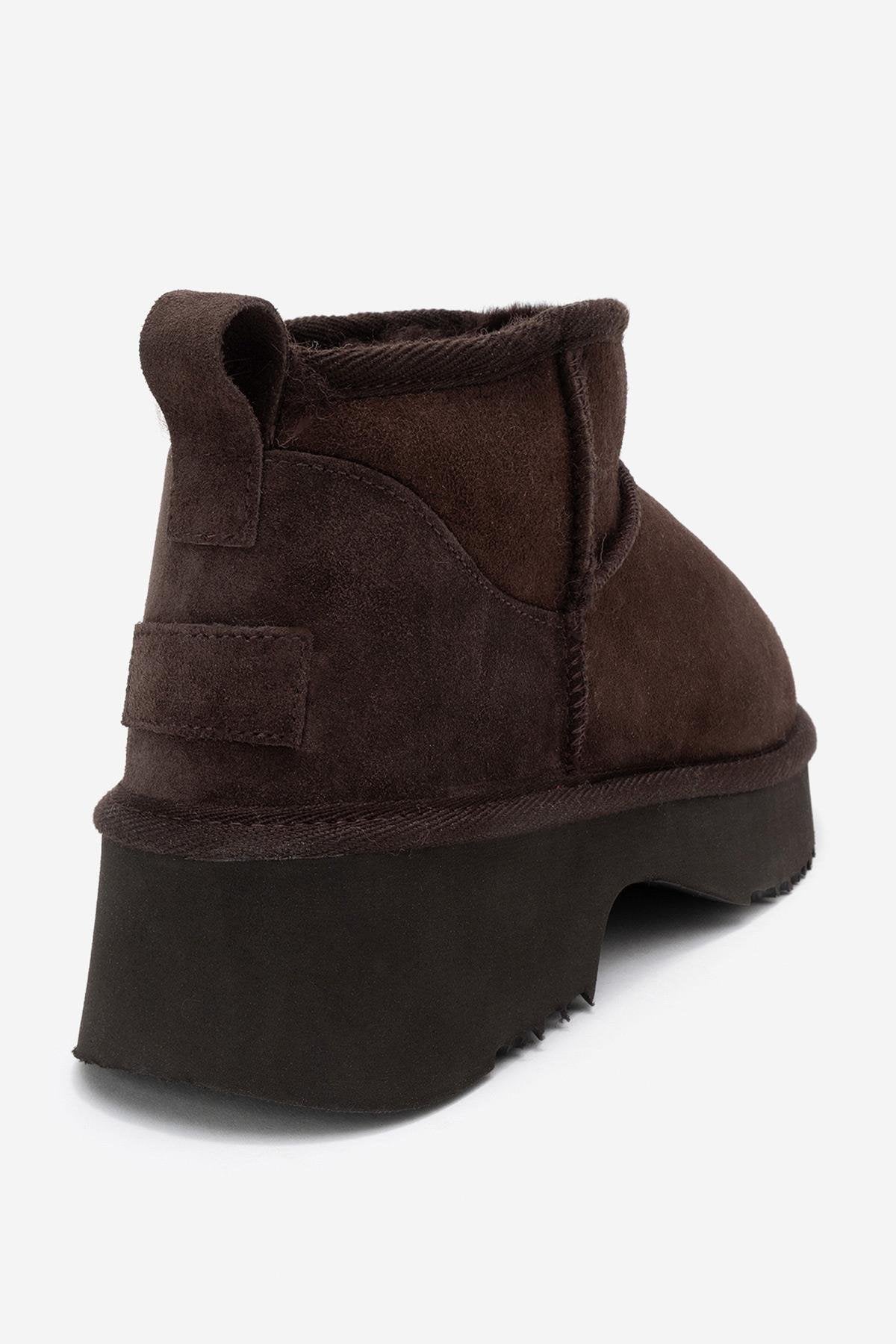Ary - Brown Suede Fur-Lined Genuine Leather Platform Ankle Boot (Women)