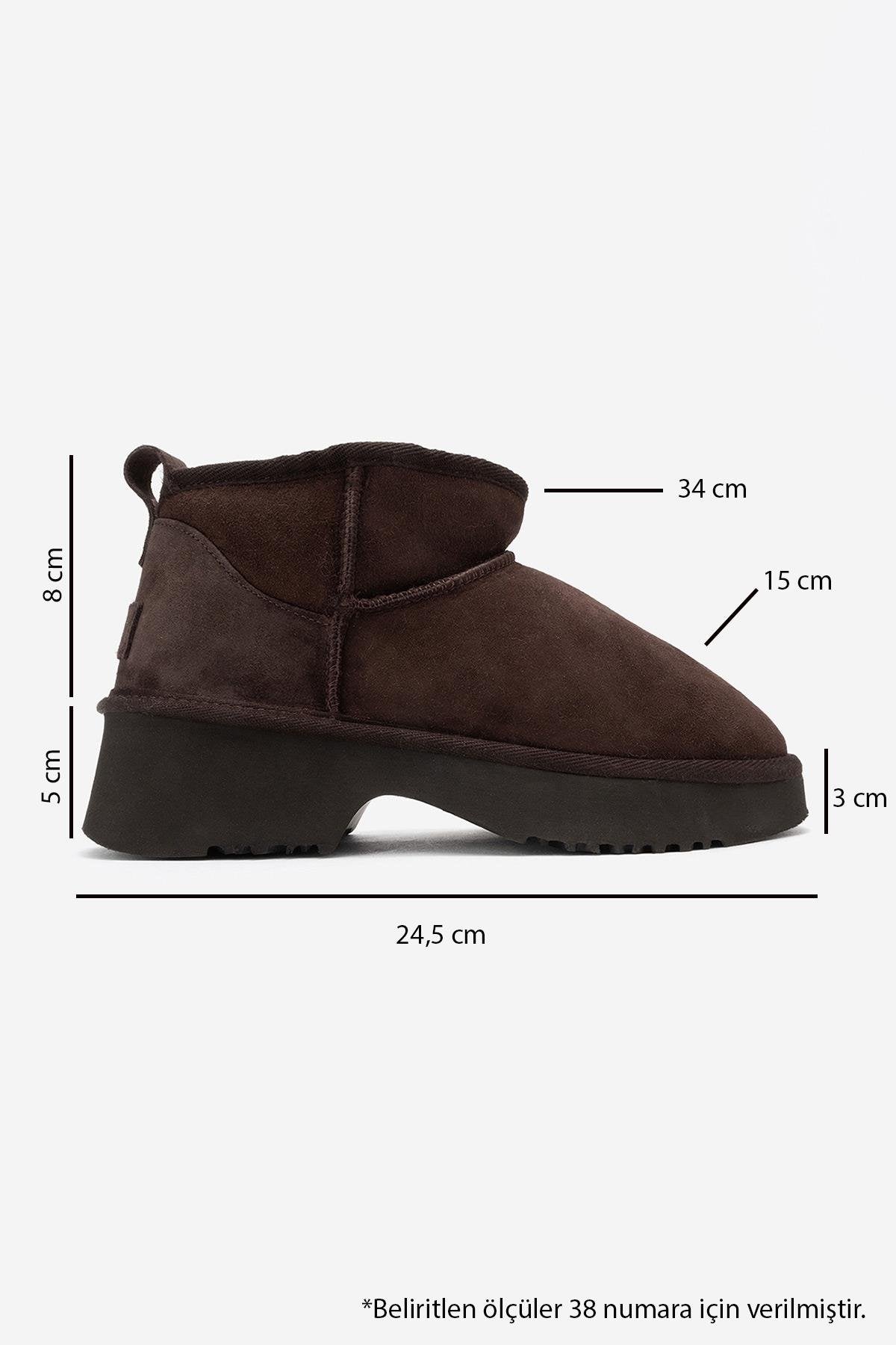 Ary - Brown Suede Fur-Lined Genuine Leather Platform Ankle Boot (Women)
