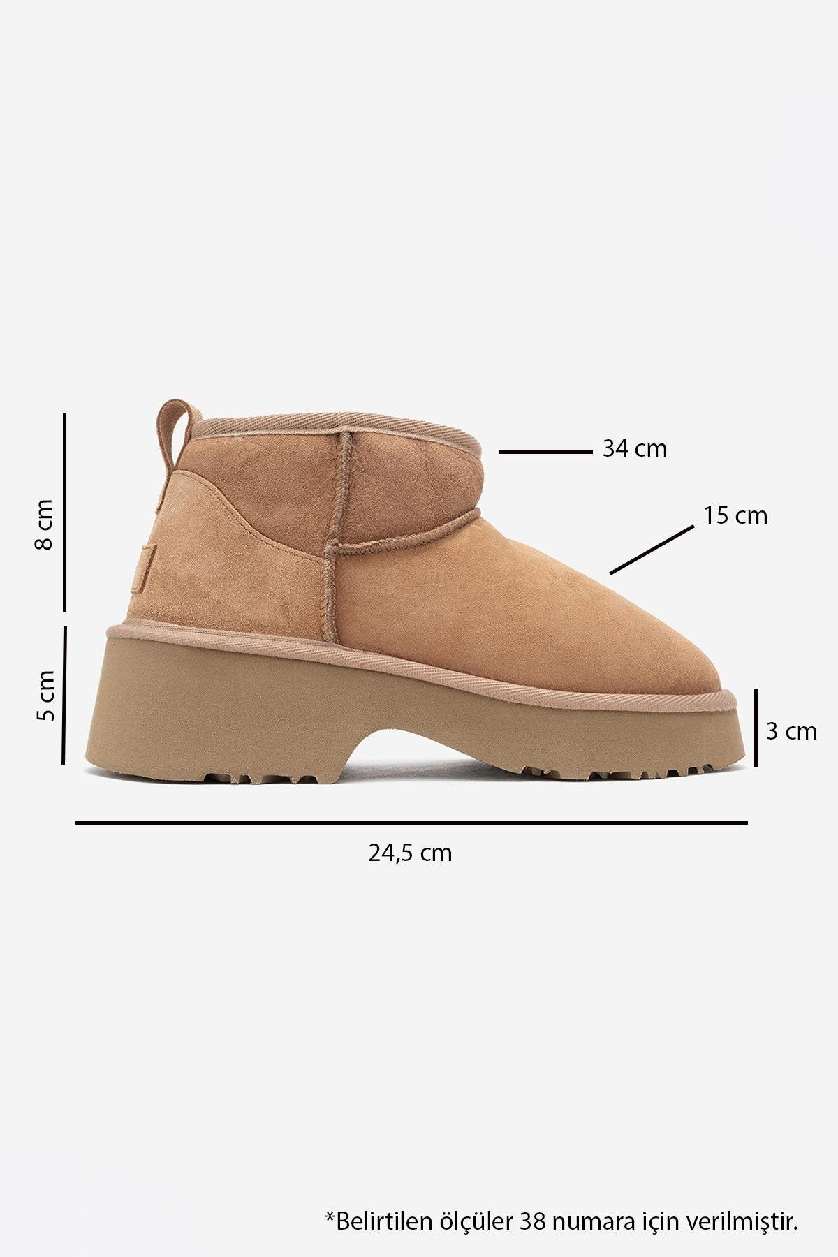 Ary - Tan Suede Fur-Lined Genuine Leather Platform Ankle Boot (Women)