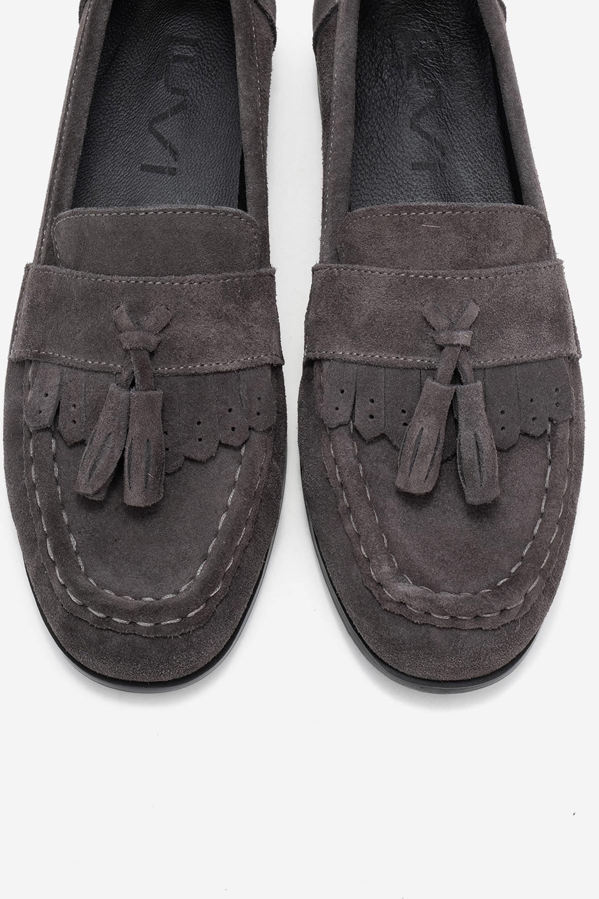 Lupen - Grey Suede Tassel Genuine Leather Loafer (Women)