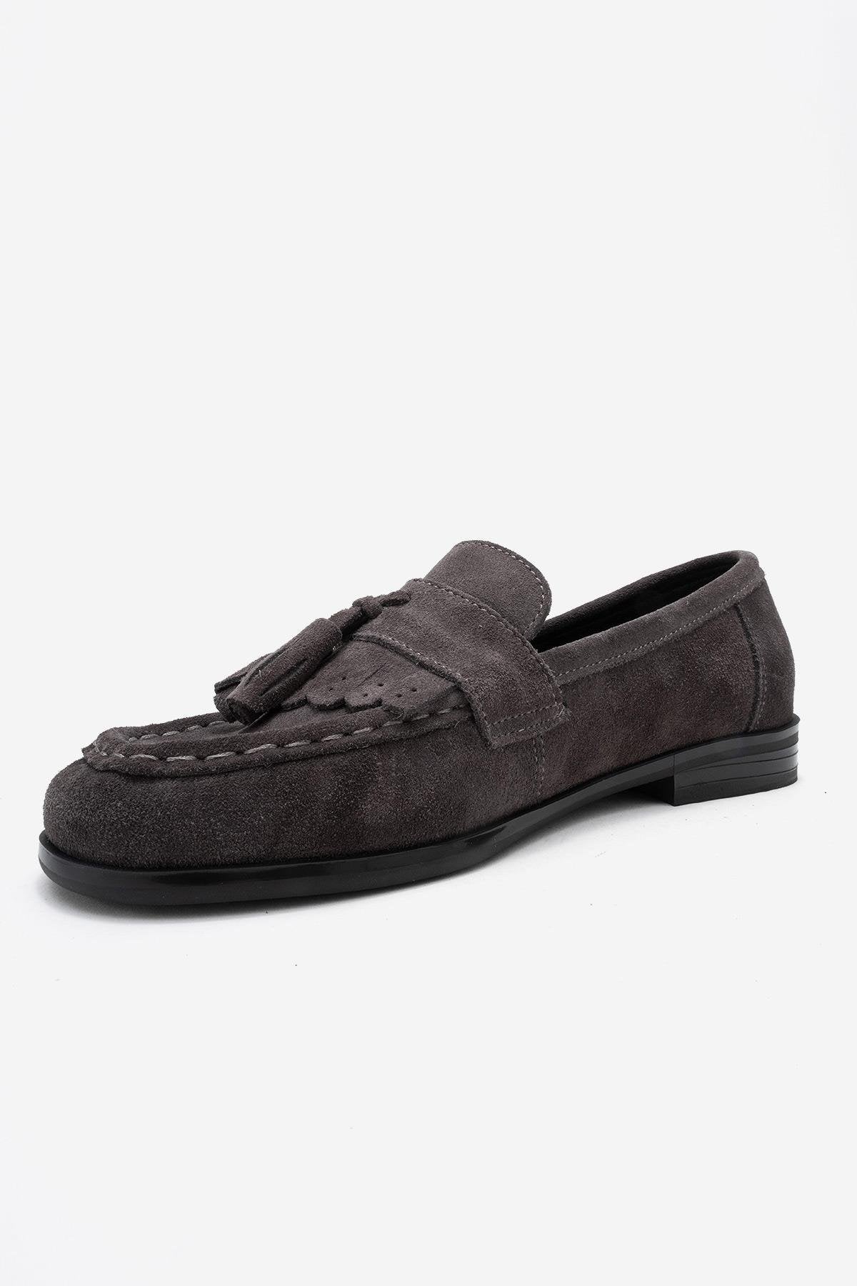 Lupen - Grey Suede Tassel Genuine Leather Loafer (Women)