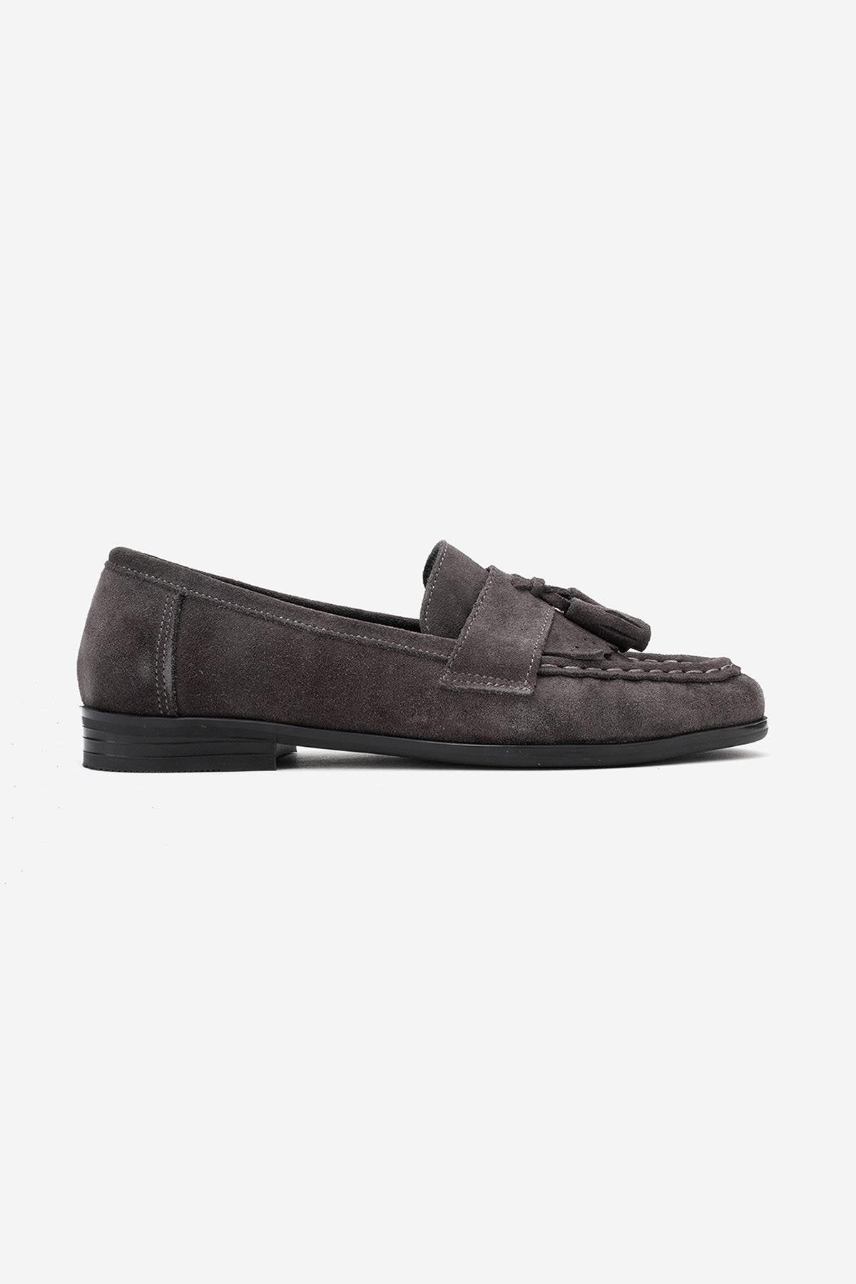 Lupen - Grey Suede Tassel Genuine Leather Loafer (Women)