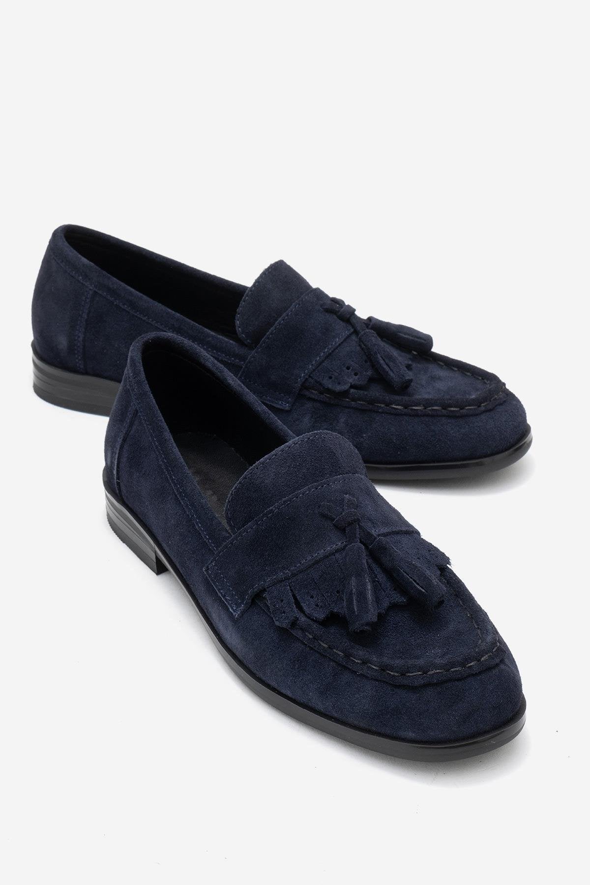 Lupen - Navy Suede Tassel Genuine Leather Loafer (Women)