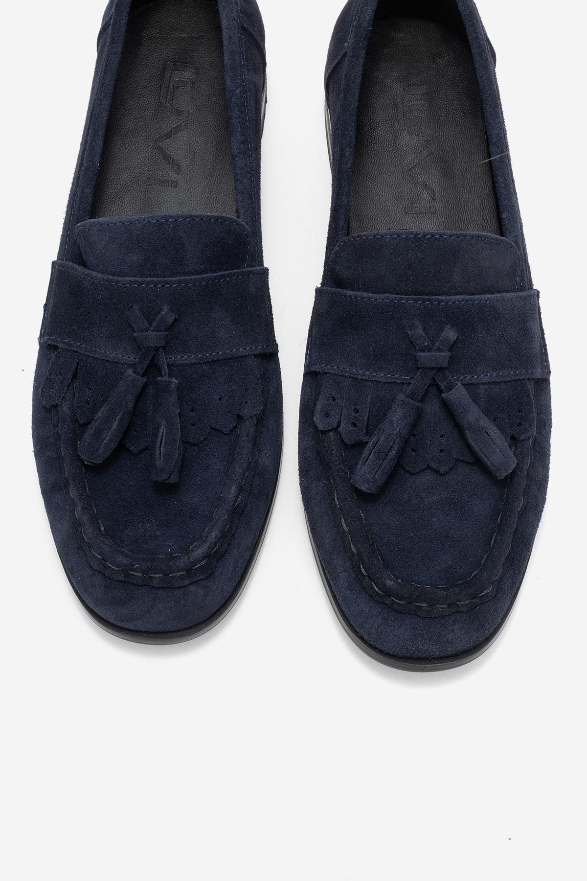 Lupen - Navy Suede Tassel Genuine Leather Loafer (Women)