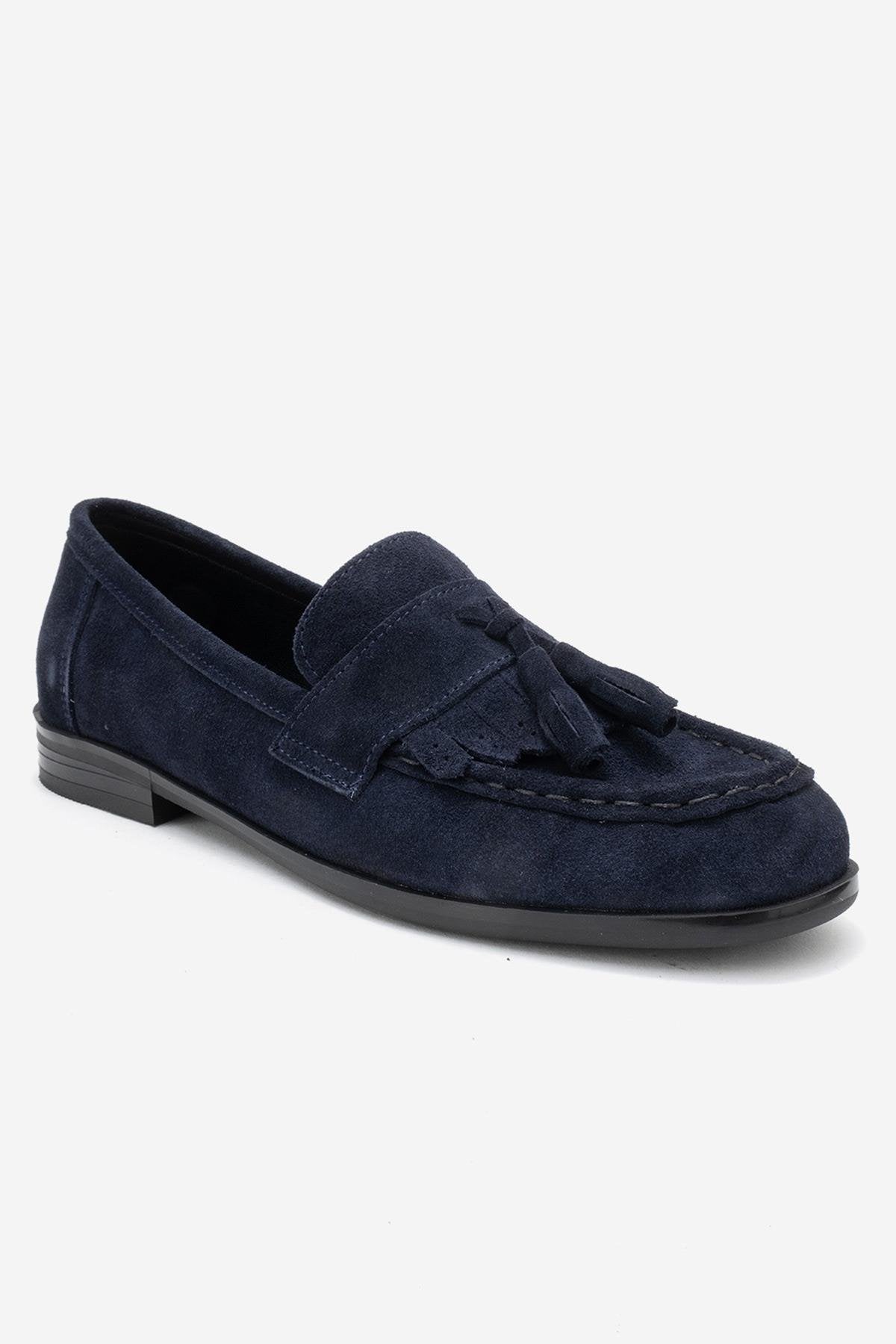 Lupen - Navy Suede Tassel Genuine Leather Loafer (Women)