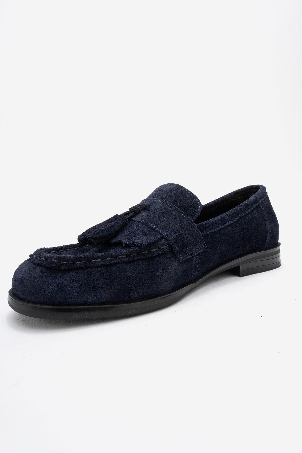 Lupen - Navy Suede Tassel Genuine Leather Loafer (Women)