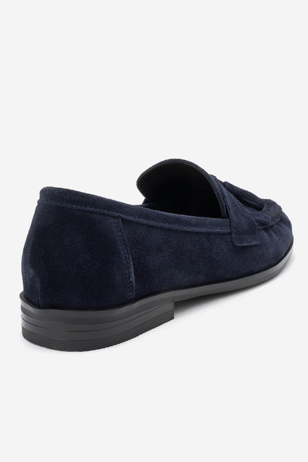 Lupen - Navy Suede Tassel Genuine Leather Loafer (Women)