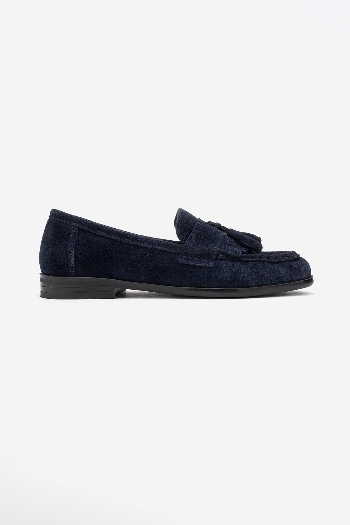 Lupen - Navy Suede Tassel Genuine Leather Loafer (Women)