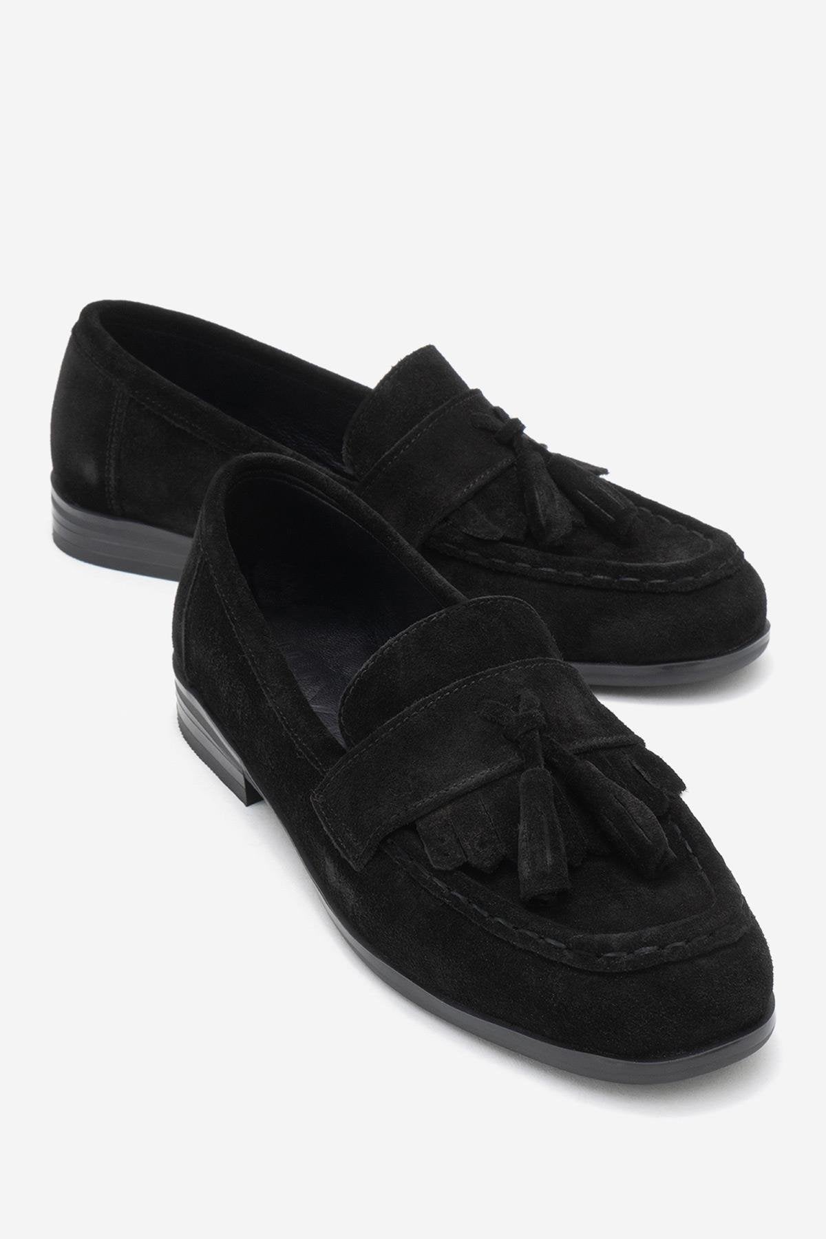 Lupen - Black Suede Tassel Genuine Leather Loafer (Women)