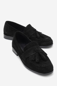 Lupen - Black Suede Tassel Genuine Leather Loafer (Women)