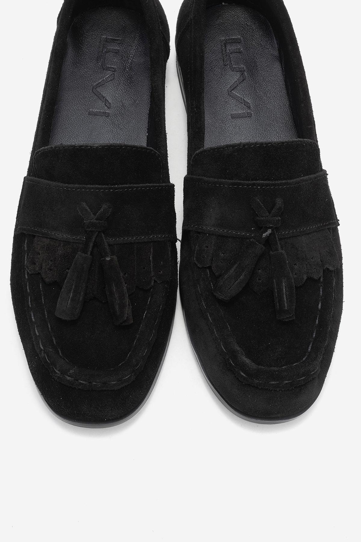Lupen - Black Suede Tassel Genuine Leather Loafer (Women)