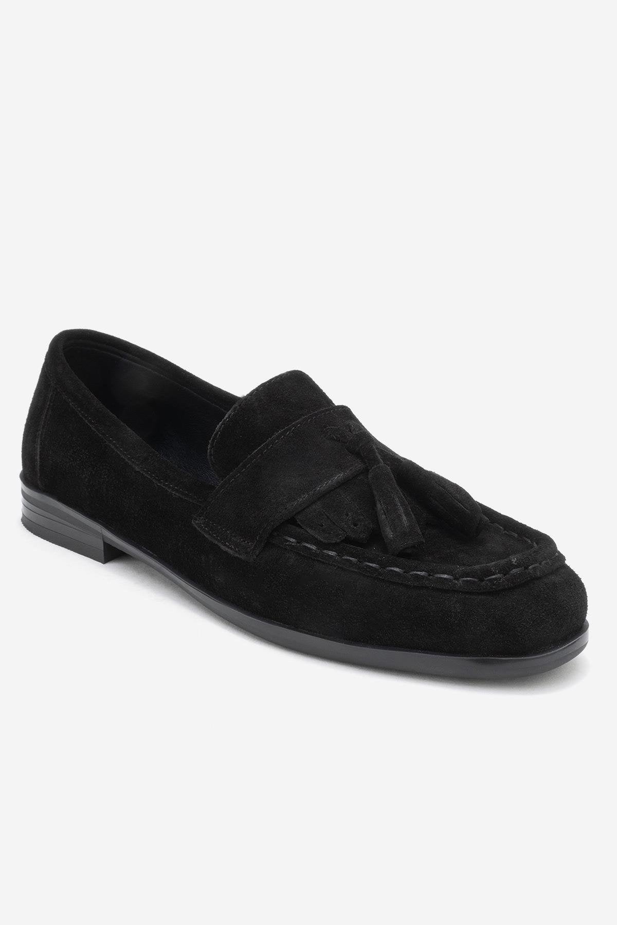 Lupen - Black Suede Tassel Genuine Leather Loafer (Women)
