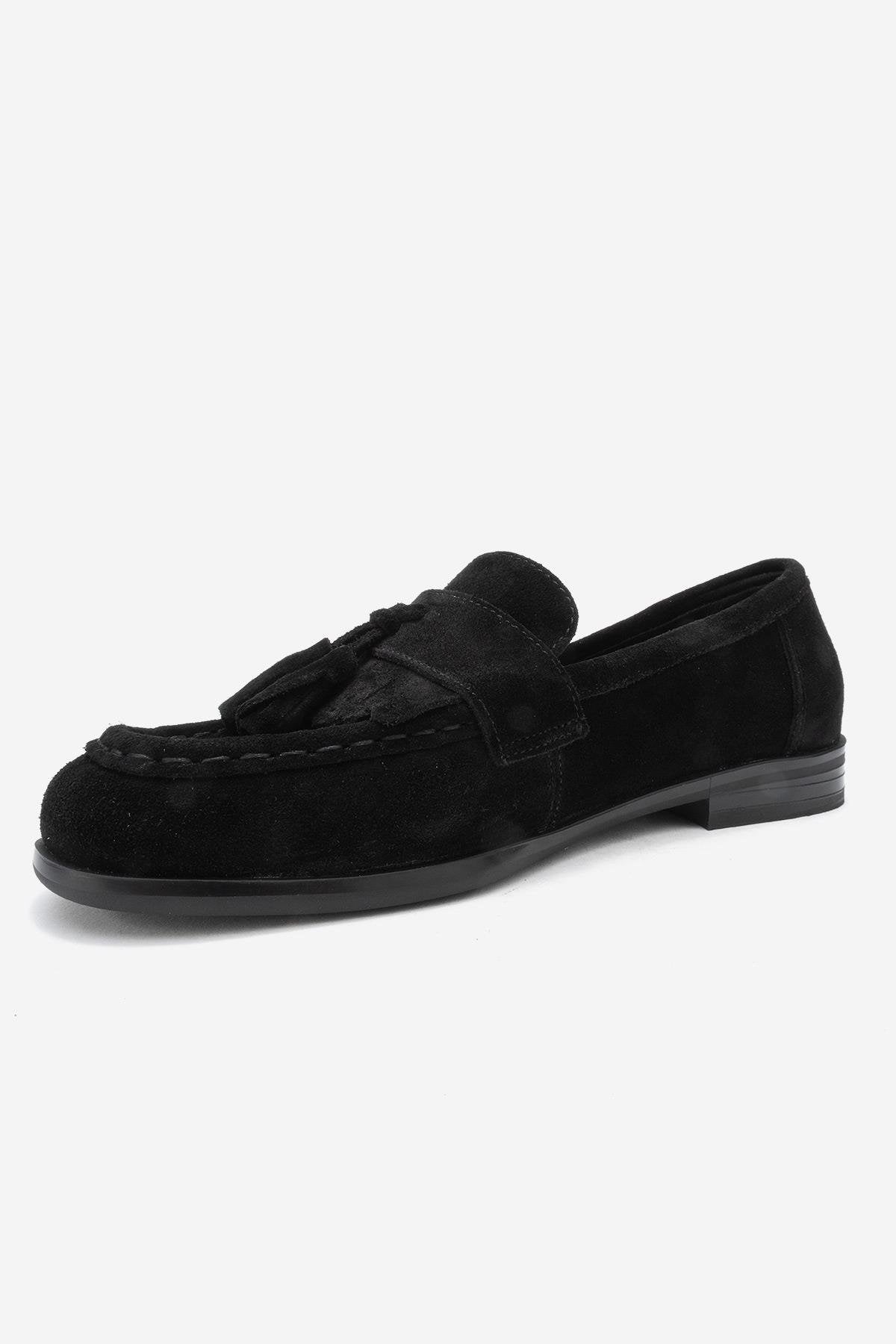 Lupen - Black Suede Tassel Genuine Leather Loafer (Women)