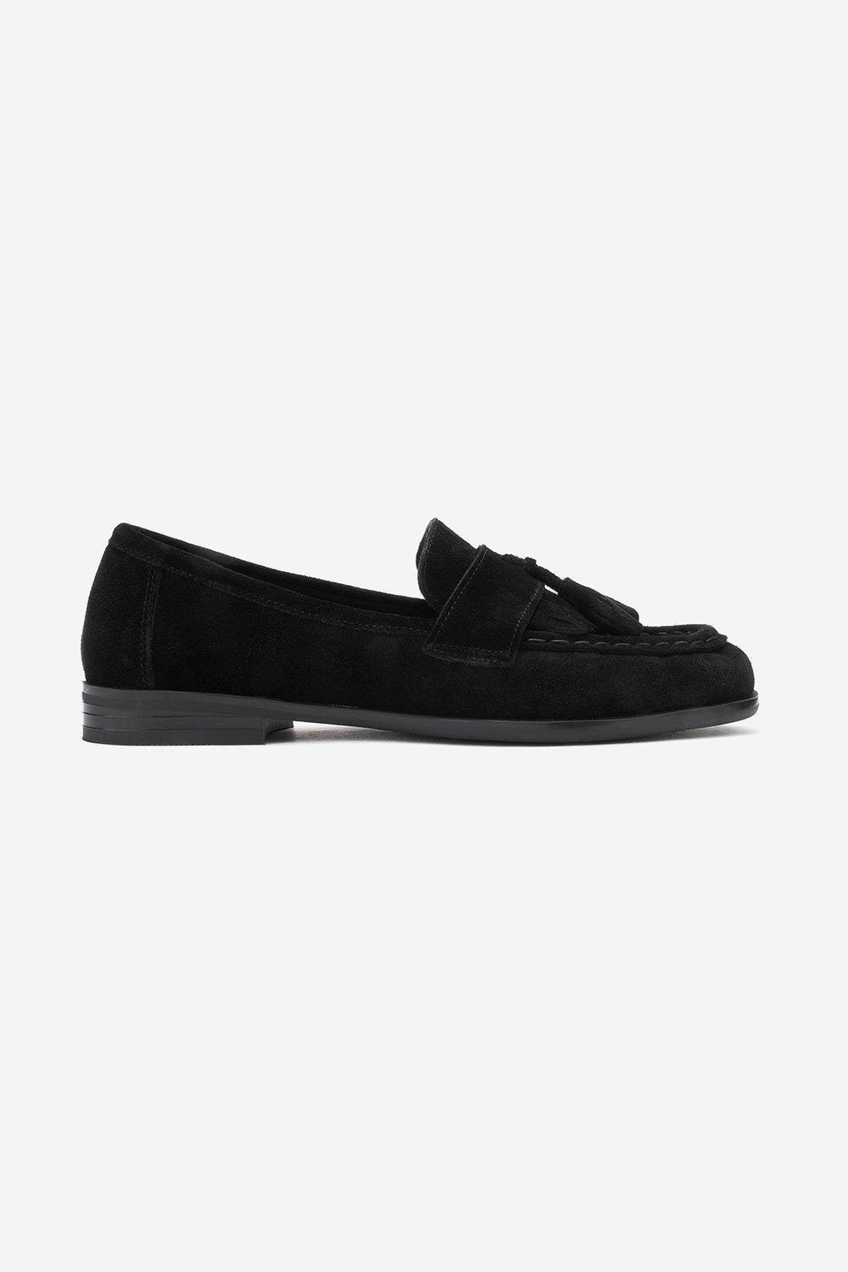 Lupen - Black Suede Tassel Genuine Leather Loafer (Women)