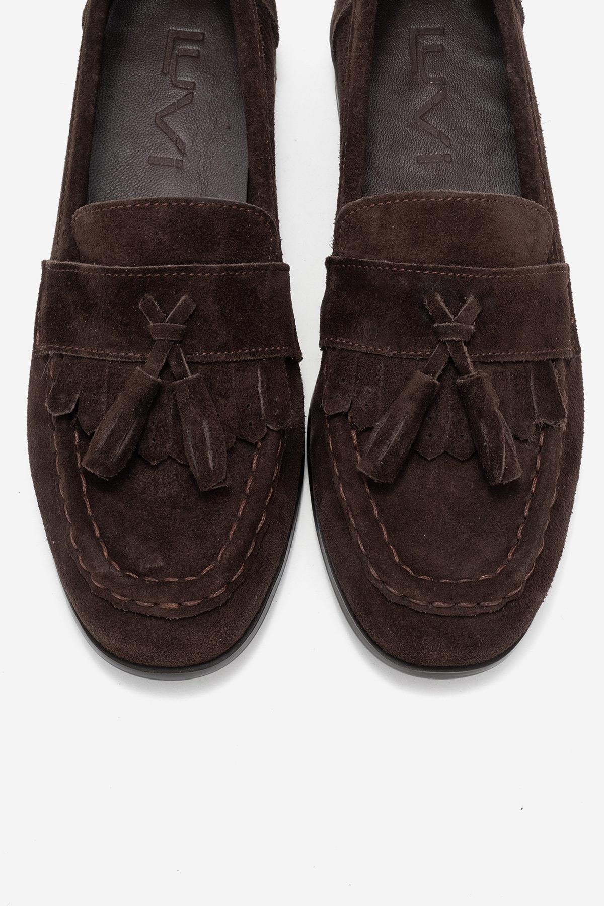 Lupen - Brown Suede Genuine Leather Tassel Loafer (Women)