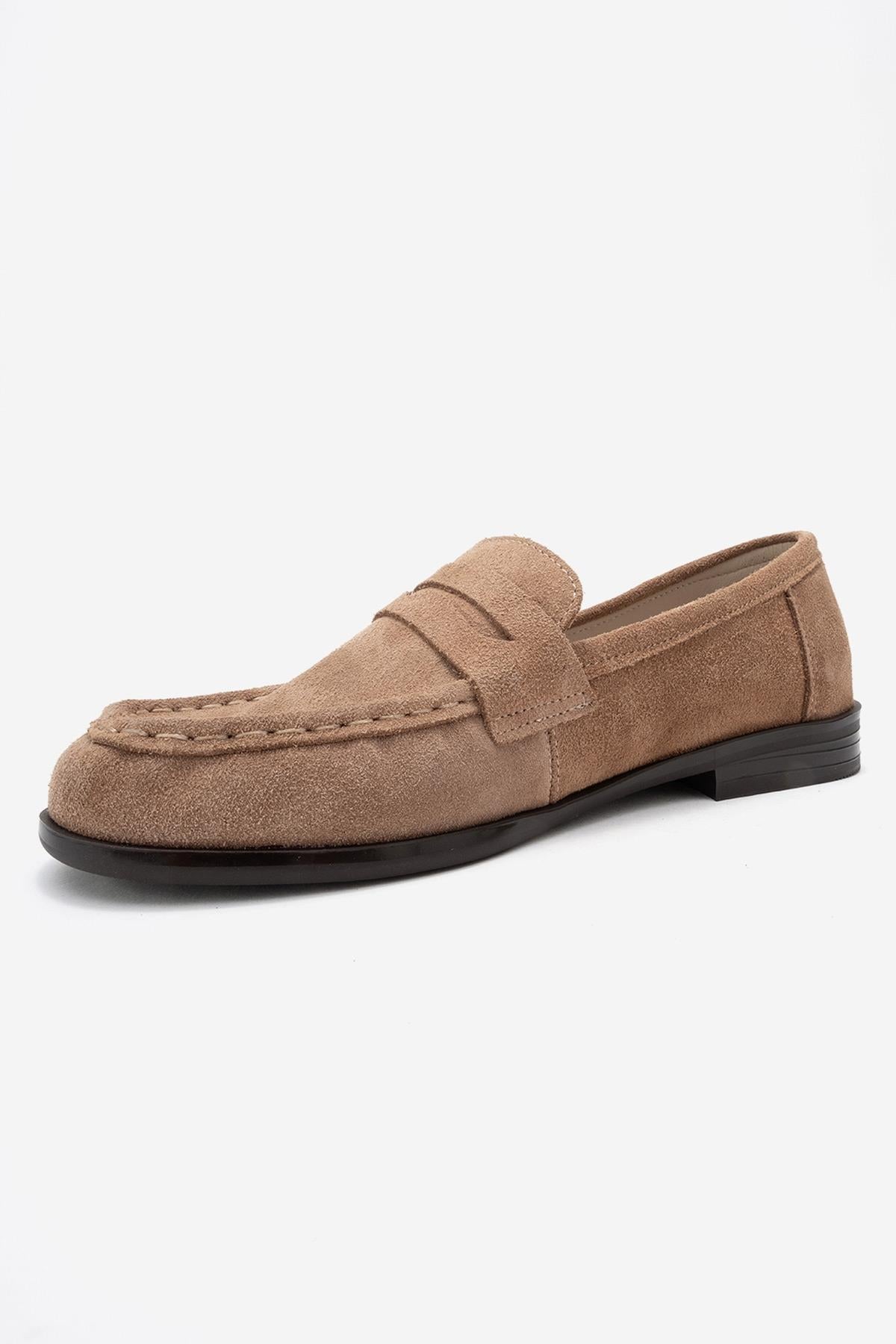 Valia - Taupe Suede Genuine Leather Loafer (Women)