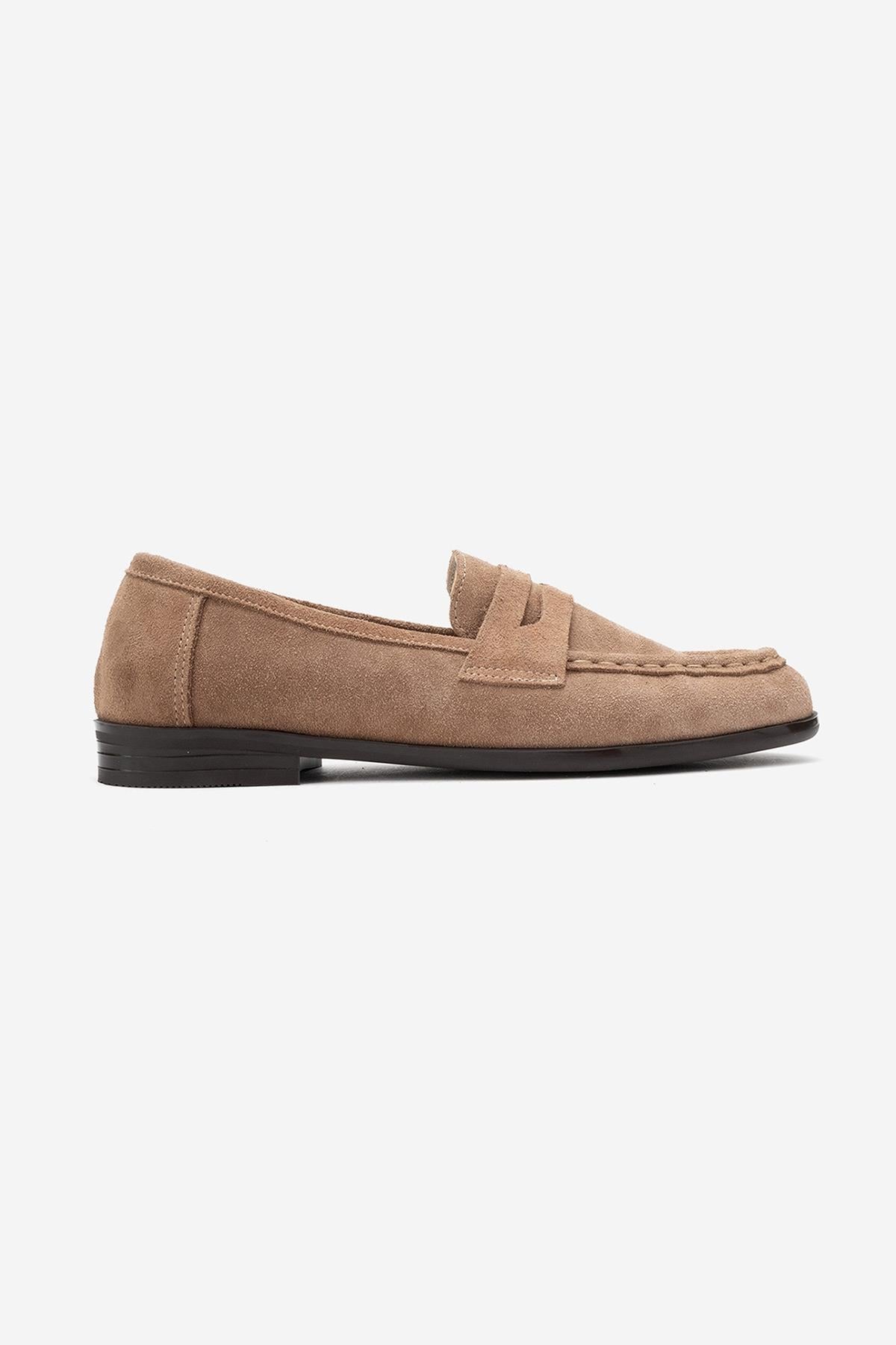 Valia - Taupe Suede Genuine Leather Loafer (Women)