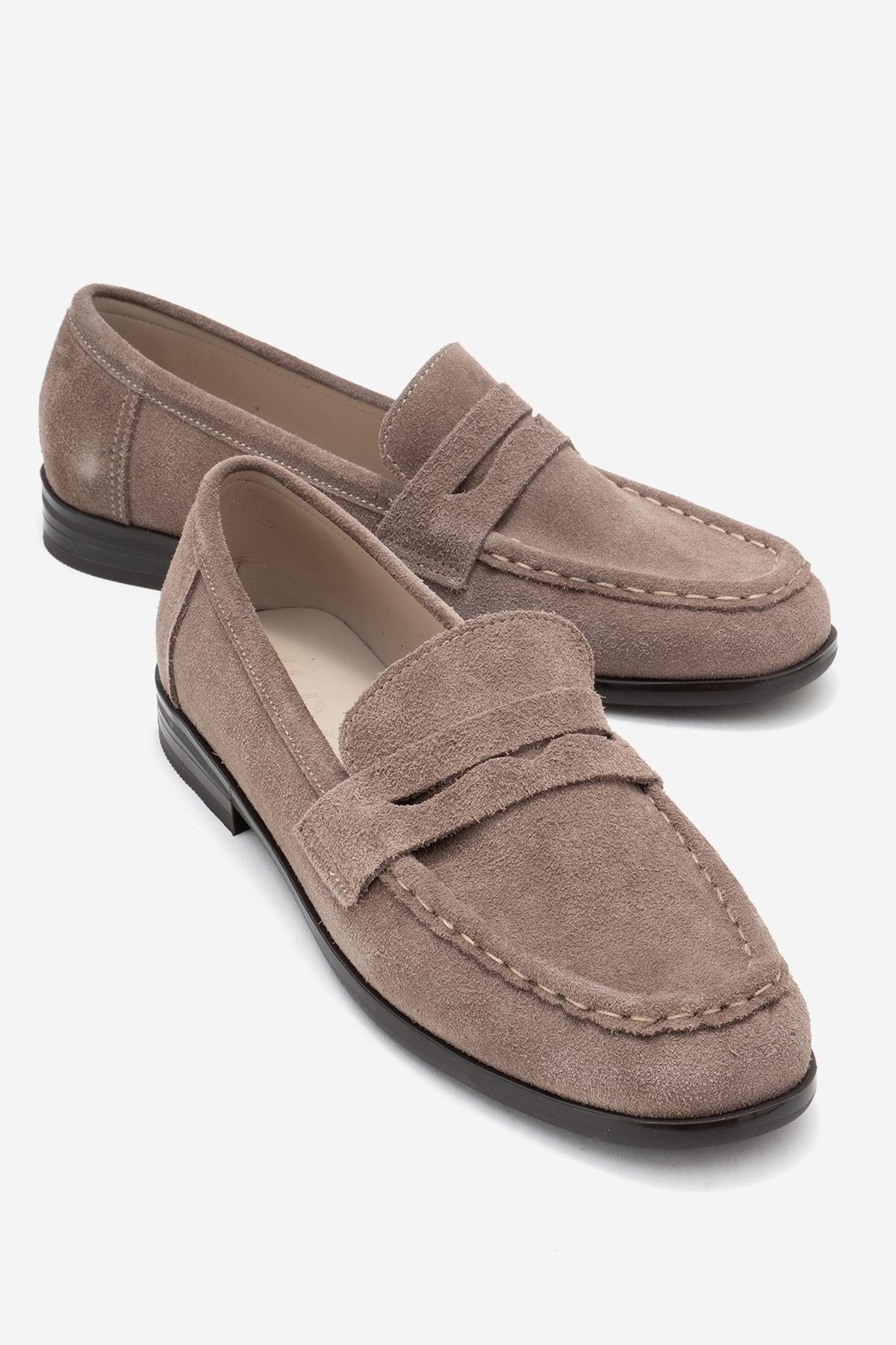 Valia - Taupe Suede Genuine Leather Loafer (Women)